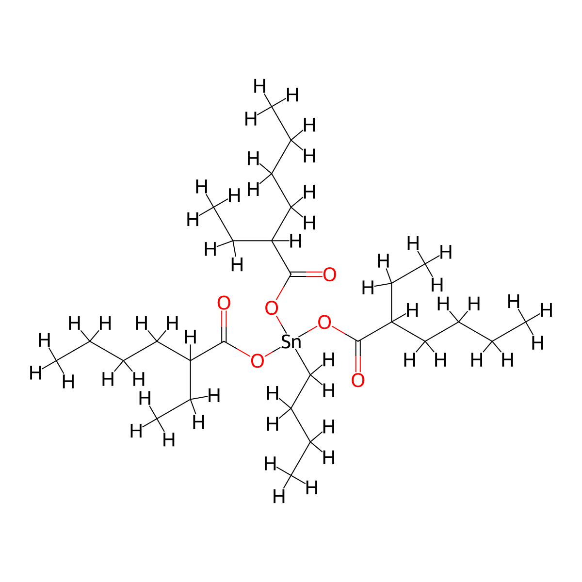 Hexanoic acid, 2-ethyl-, 1,1',1''-(butylstannylidyne) ester molecular structure, CAS 23850-94-4