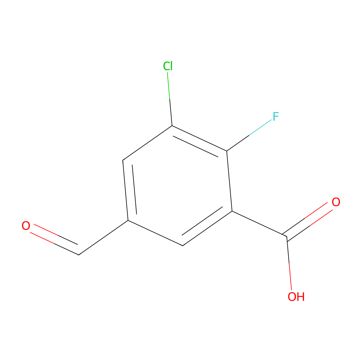 3-Chloro-2-fluoro-5-formylbenzoic acid molecular structure, CAS 2385004-14-6