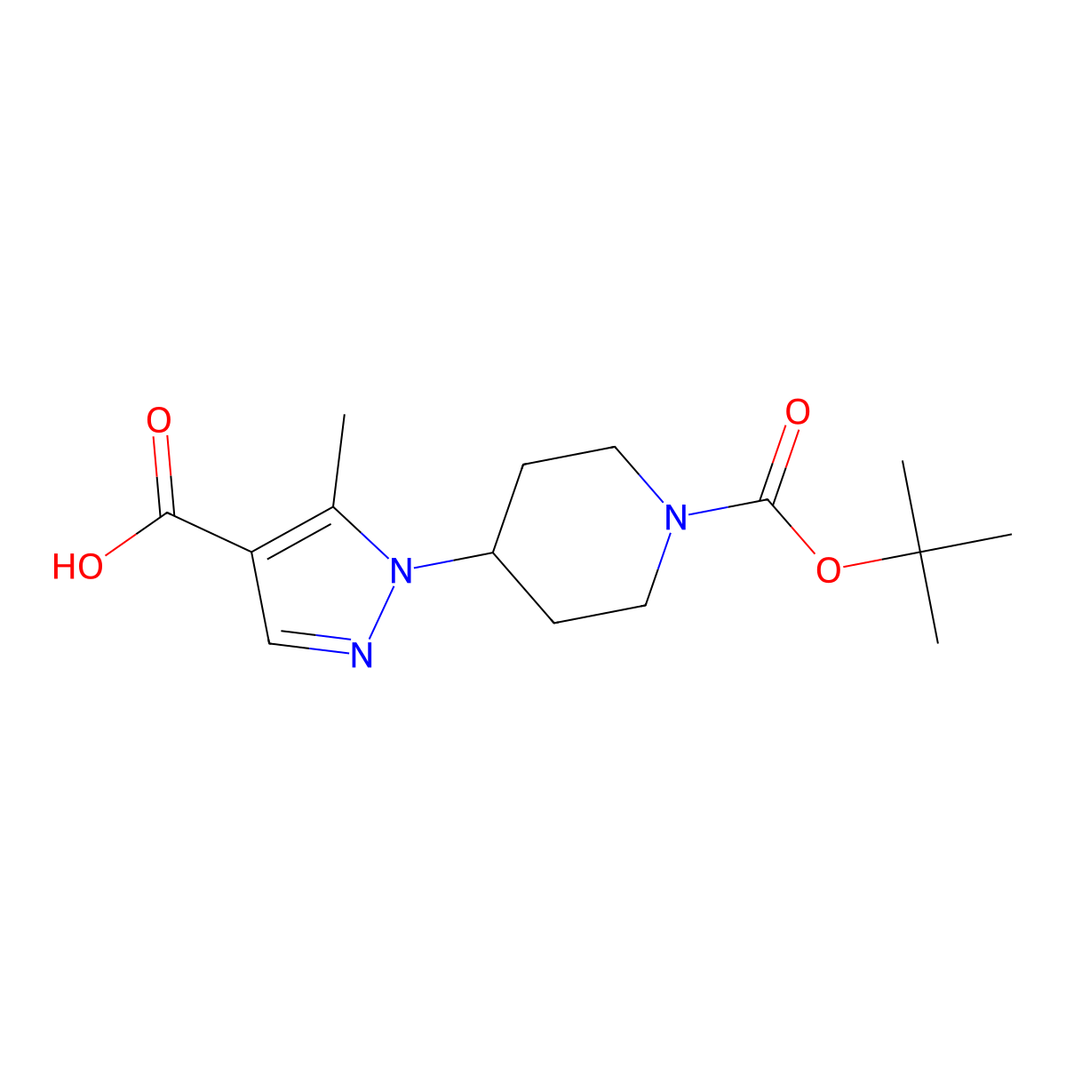 1-{1-[(tert-butoxy)carbonyl]piperidin-4-yl}-5-methyl-1H-pyrazole-4-carboxylic acid molecular structure, CAS 2385013-11-4