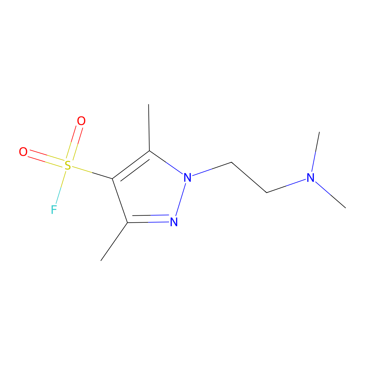 1-[2-(dimethylamino)ethyl]-3,5-dimethyl-1H-pyrazole-4-sulfonyl fluoride molecular structure, CAS 2385017-47-8