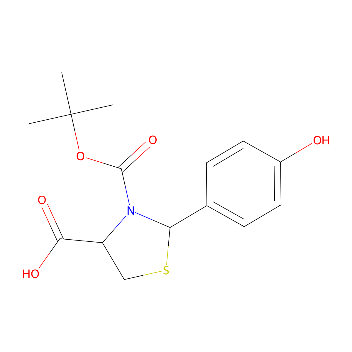 3-[(Tert-butoxy)carbonyl]-2-(4-hydroxyphenyl)-1,3-thiazolidine-4-carboxylic acid molecular structure, CAS 2385017-86-5