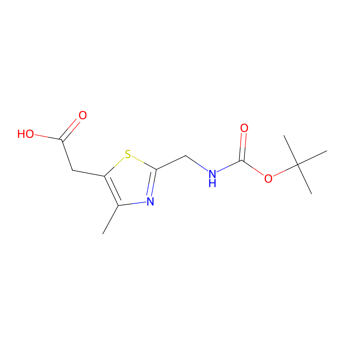 2-[2-({[(Tert-butoxy)carbonyl]amino}methyl)-4-methyl-1,3-thiazol-5-yl]acetic acid molecular structure, CAS 2385034-98-8