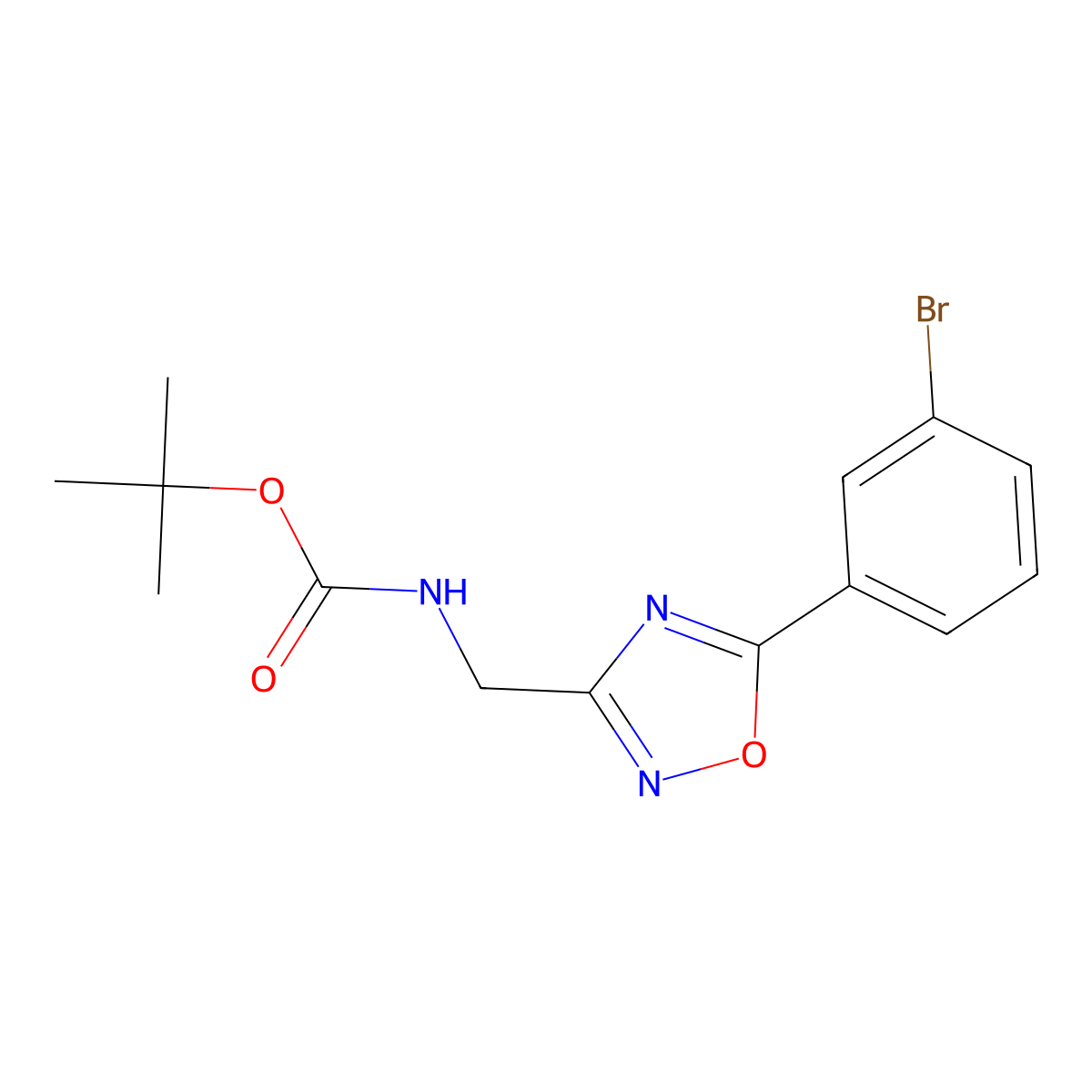tert-butyl N-{[5-(3-bromophenyl)-1,2,4-oxadiazol-3-yl]methyl}carbamate molecular structure, CAS 2385036-80-4