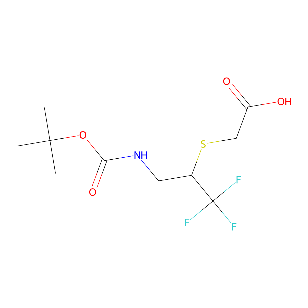 2-[(3-{[(Tert-butoxy)carbonyl]amino}-1,1,1-trifluoropropan-2-yl)sulfanyl]acetic acid molecular structure, CAS 2385038-05-9