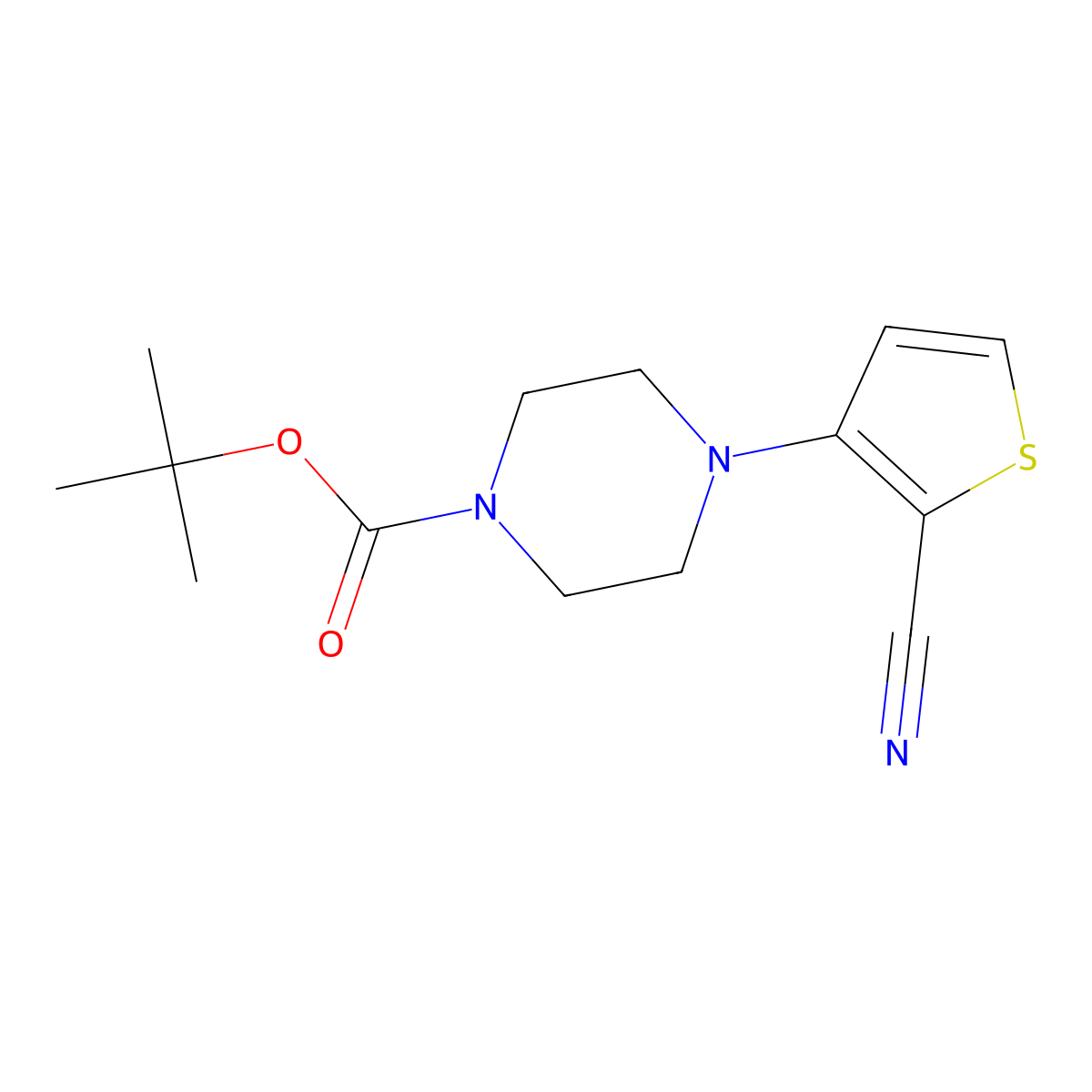 Tert-butyl 4-(2-cyanothiophen-3-yl)piperazine-1-carboxylate molecular structure, CAS 2385041-52-9