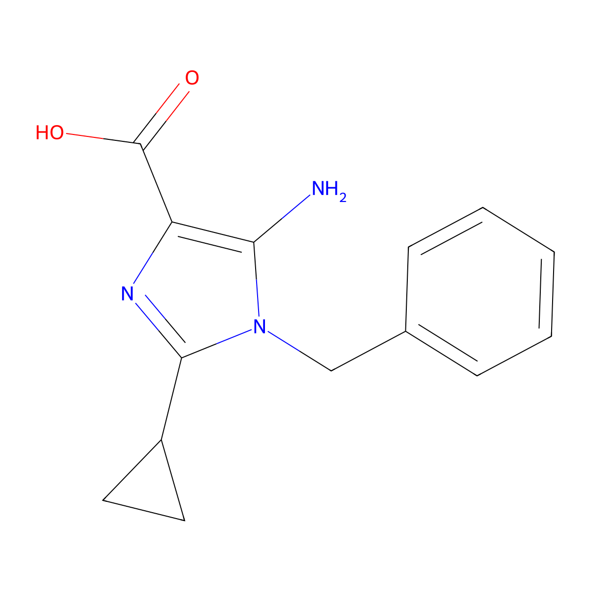5-amino-1-benzyl-2-cyclopropyl-1H-imidazole-4-carboxylic acid molecular structure, CAS 2385066-65-7