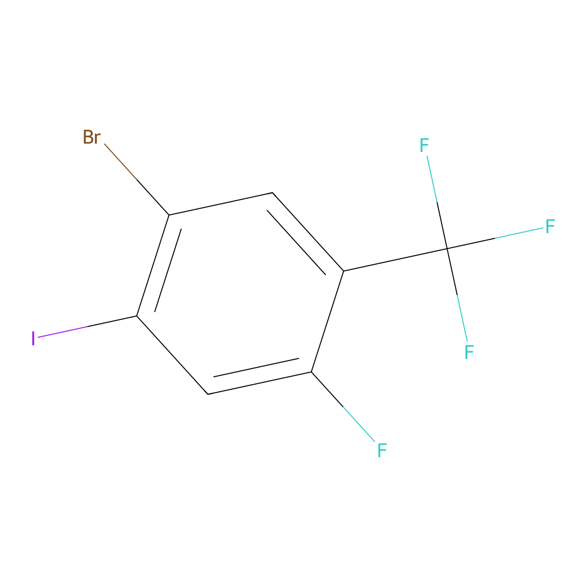 1-Bromo-4-fluoro-2-iodo-5-(trifluoromethyl)benzene molecular structure, CAS 2385070-52-8