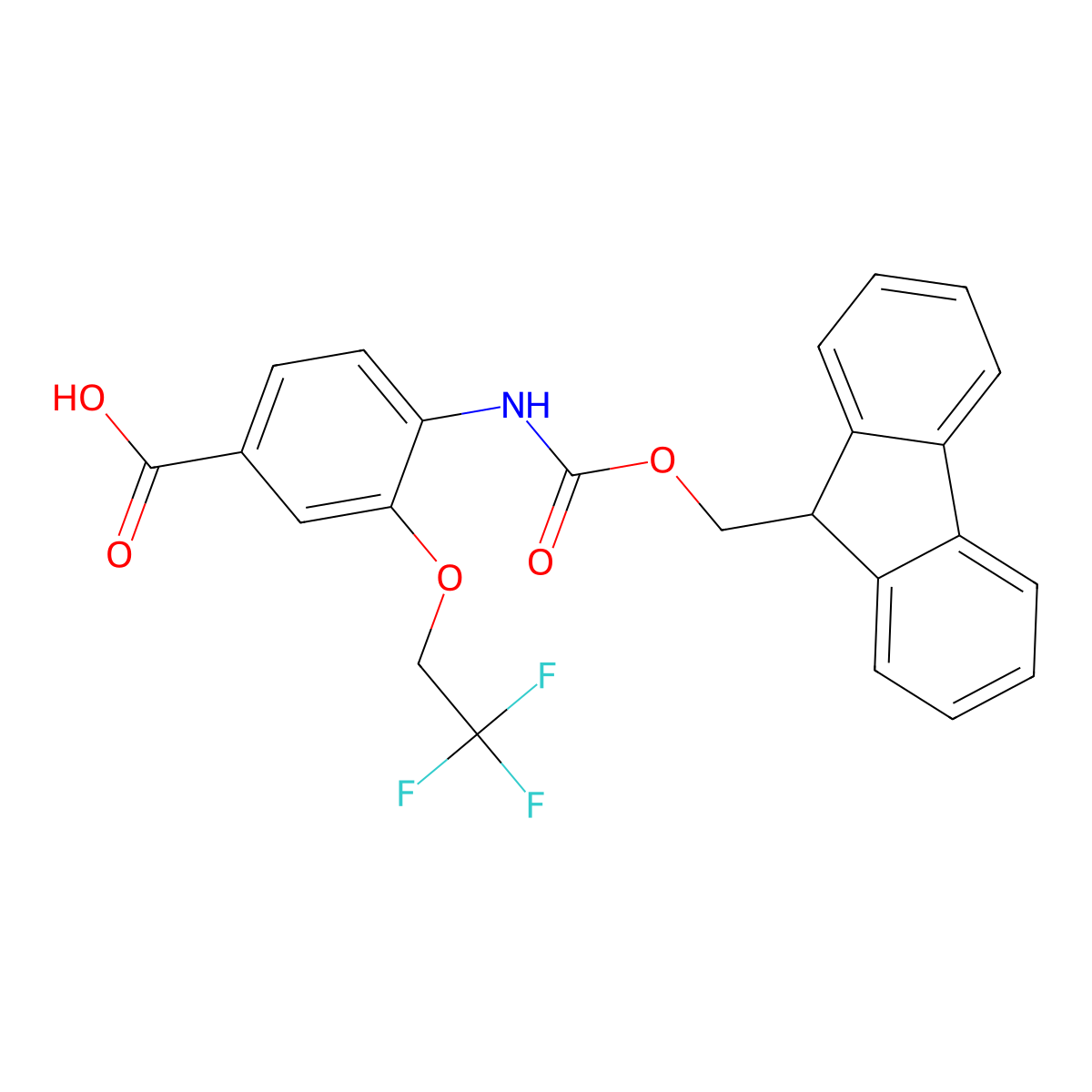 4-({[(9H-fluoren-9-yl)methoxy]carbonyl}amino)-3-(2,2,2-trifluoroethoxy)benzoic acid molecular structure, CAS 2385072-62-6