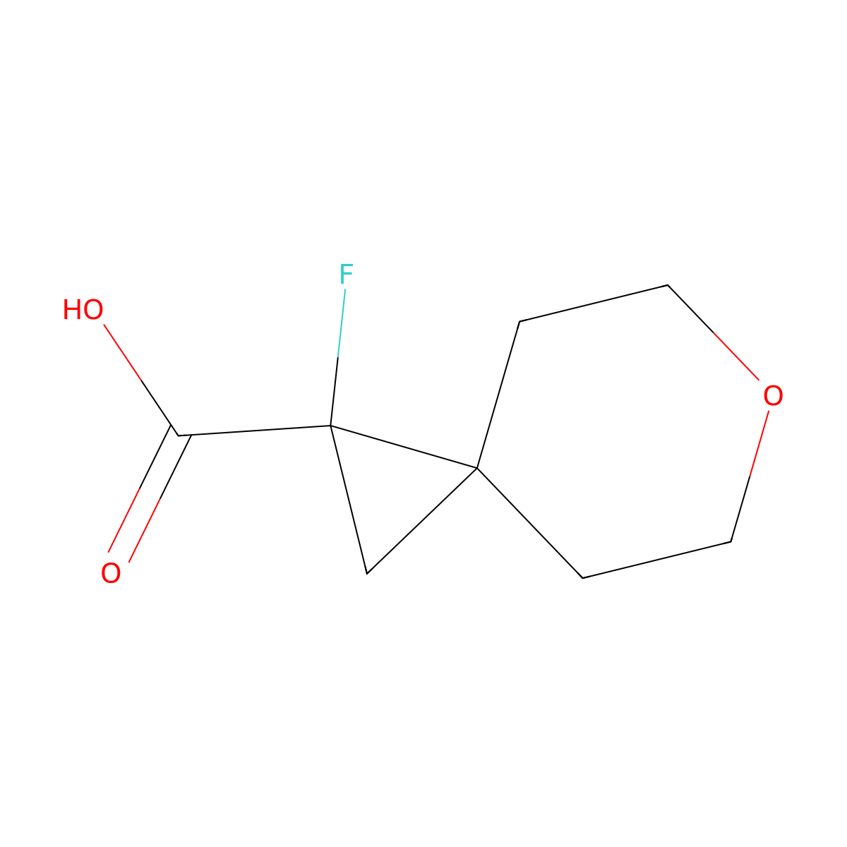 1-Fluoro-6-oxaspiro[2.5]octane-1-carboxylic acid molecular structure, CAS 2385108-58-5
