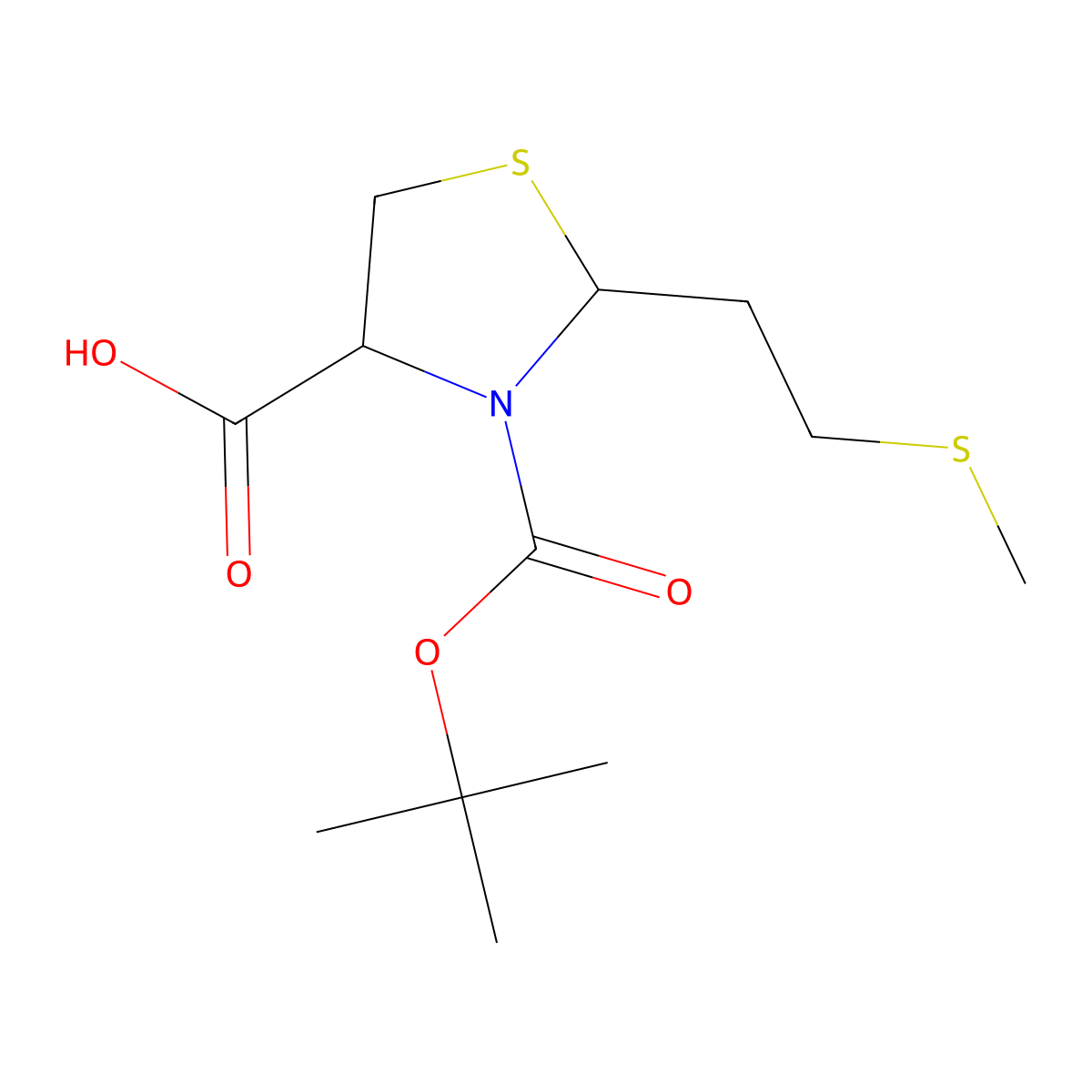 3-[(Tert-butoxy)carbonyl]-2-[2-(methylsulfanyl)ethyl]-1,3-thiazolidine-4-carboxylic acid molecular structure, CAS 2385116-72-1