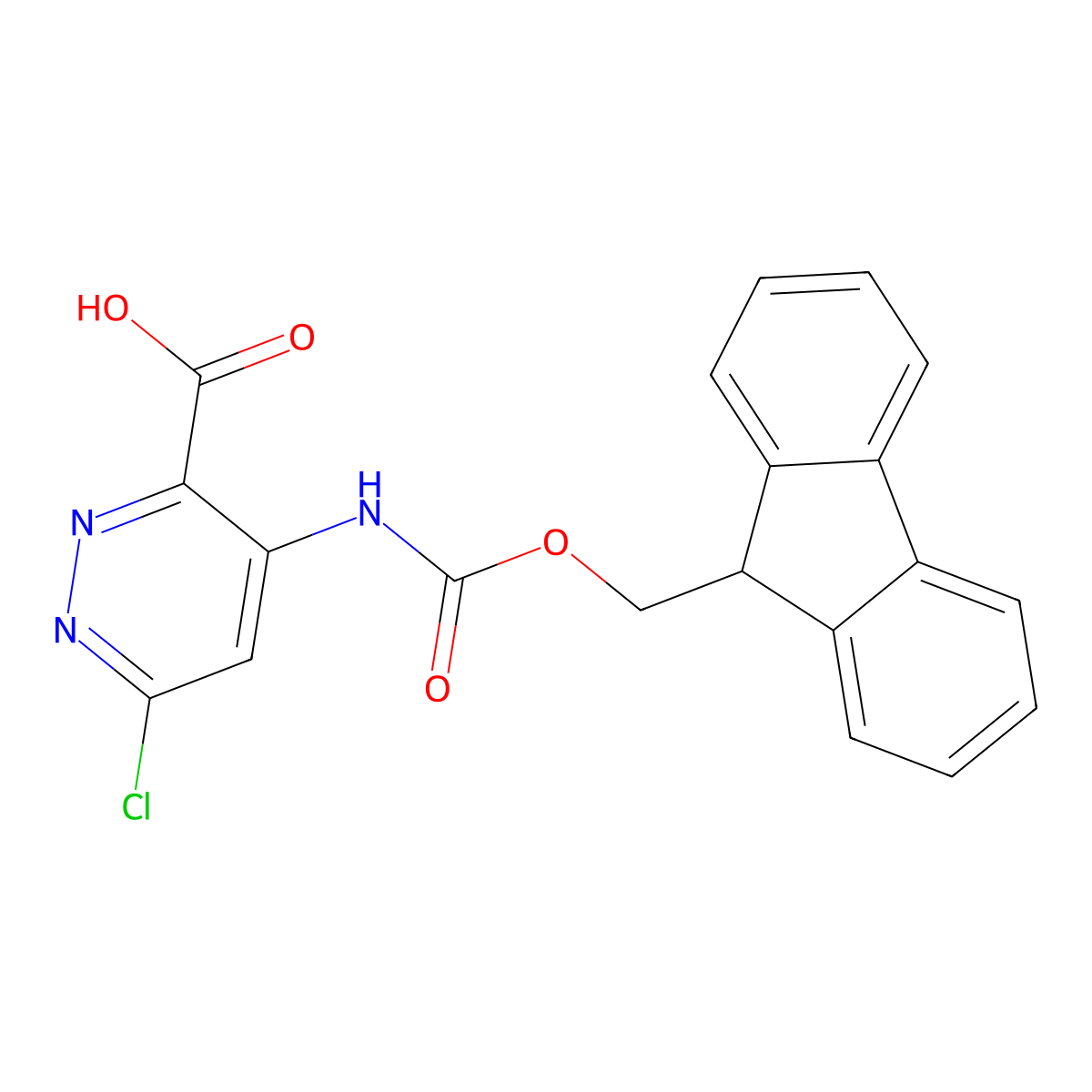 6-chloro-4-({[(9H-fluoren-9-yl)methoxy]carbonyl}amino)pyridazine-3-carboxylic acid molecular structure, CAS 2385120-16-9