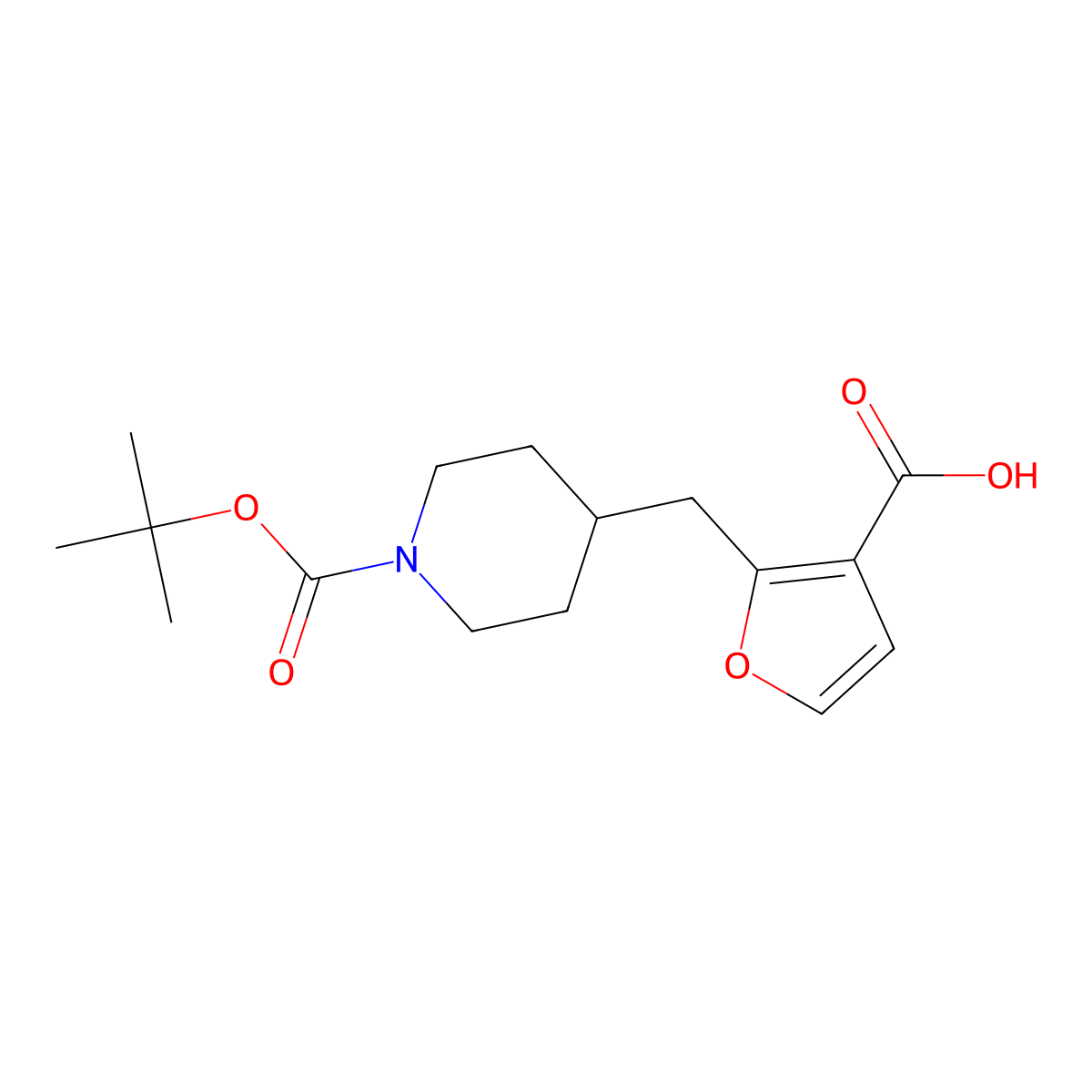 2-({1-[(Tert-butoxy)carbonyl]piperidin-4-yl}methyl)furan-3-carboxylic acid molecular structure, CAS 2385133-67-3