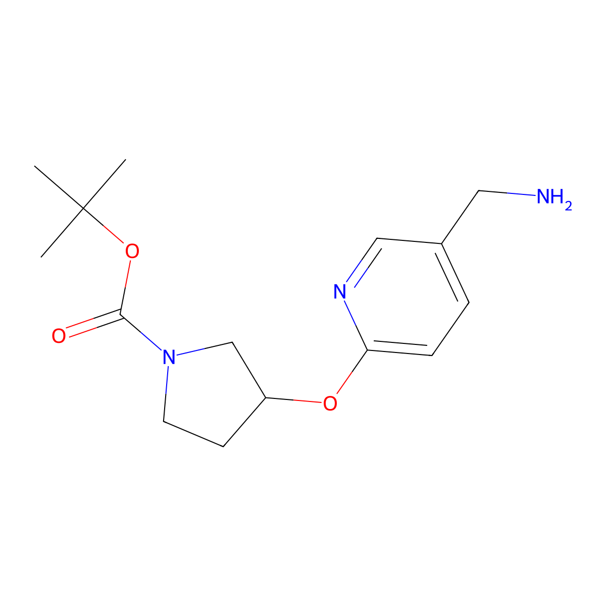 Tert-butyl 3-{[5-(aminomethyl)pyridin-2-yl]oxy}pyrrolidine-1-carboxylate molecular structure, CAS 2385163-71-1