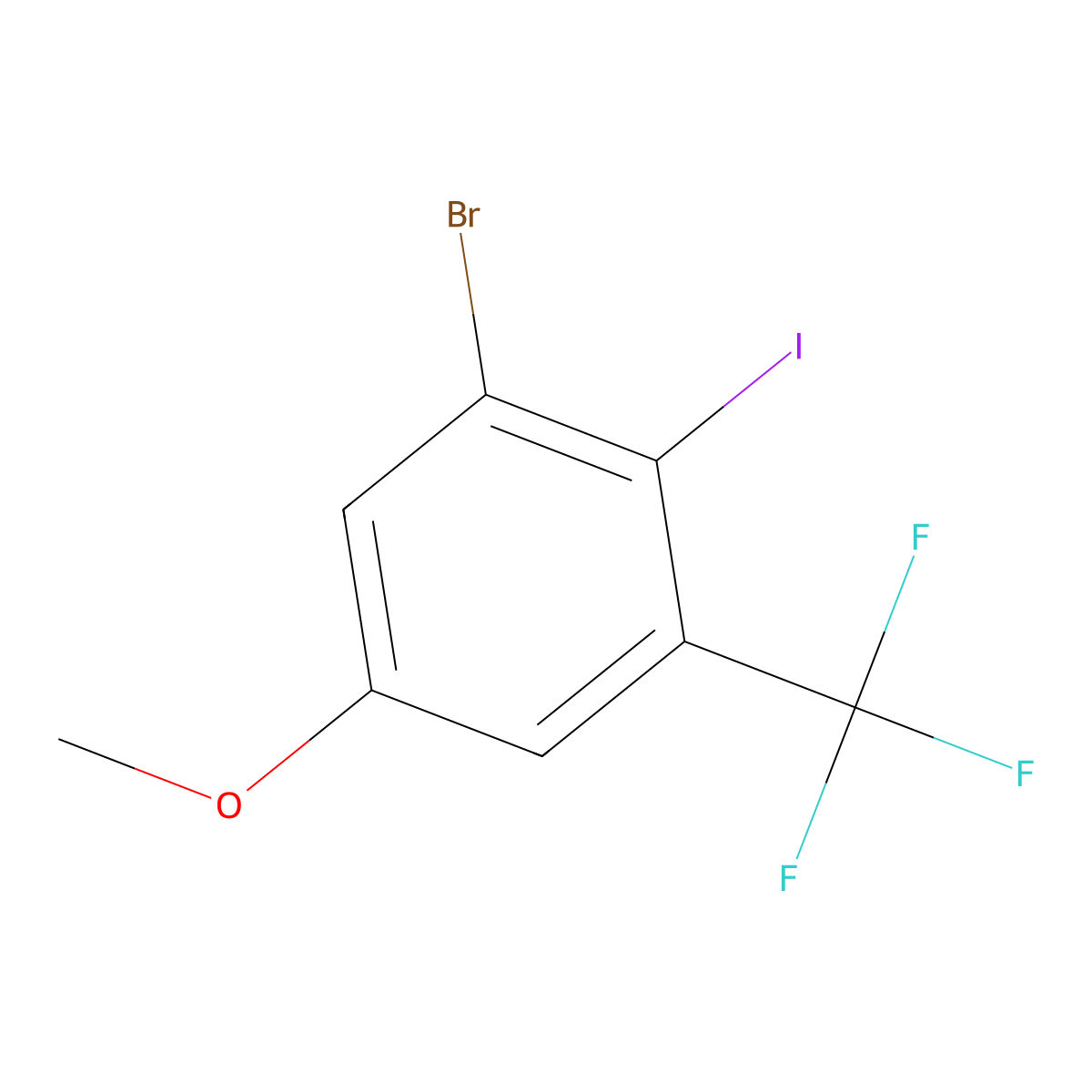 1-Bromo-2-iodo-5-methoxy-3-(trifluoromethyl)benzene molecular structure, CAS 2385169-41-3