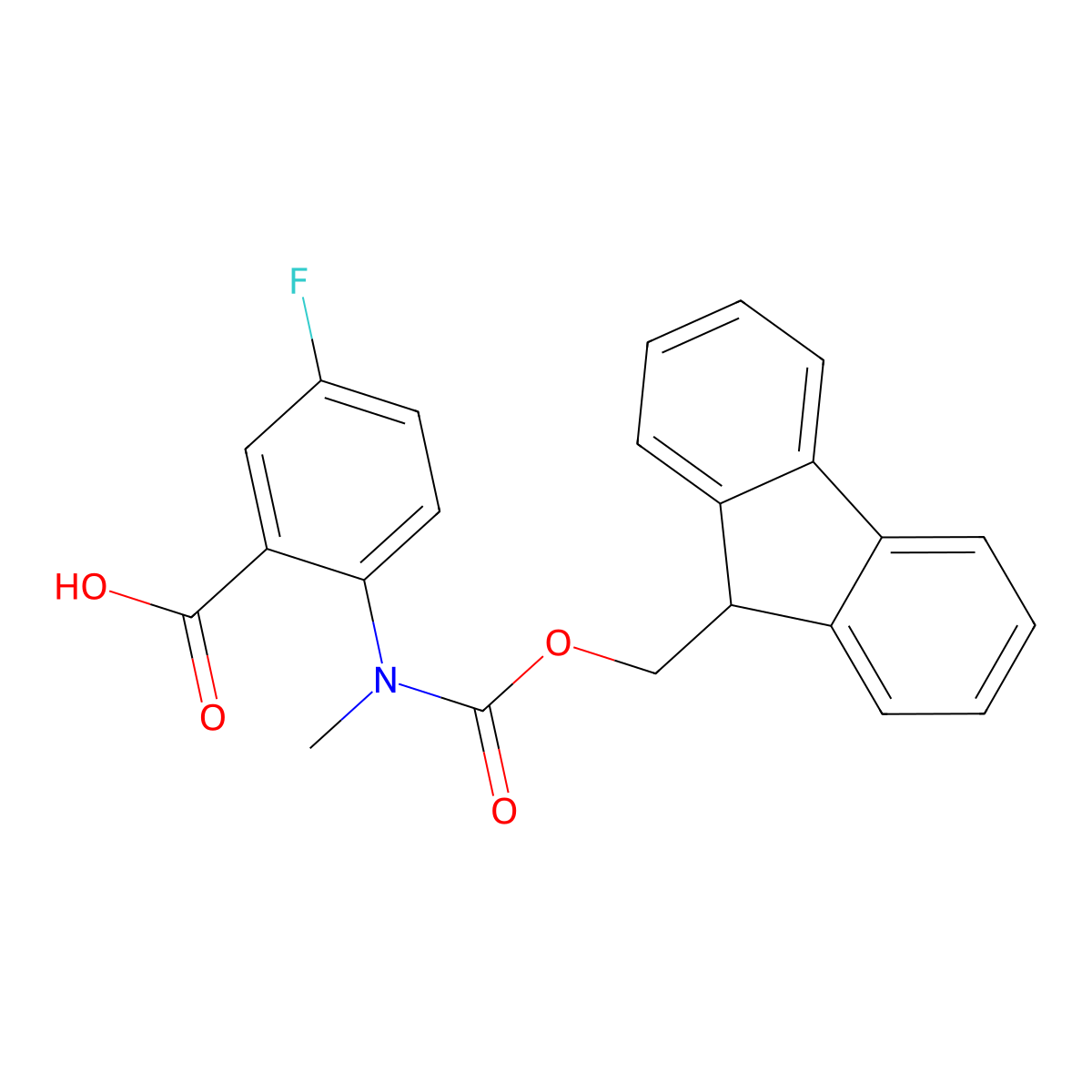 2-({[(9H-fluoren-9-yl)methoxy]carbonyl}(methyl)amino)-5-fluorobenzoic acid molecular structure, CAS 2385169-62-8