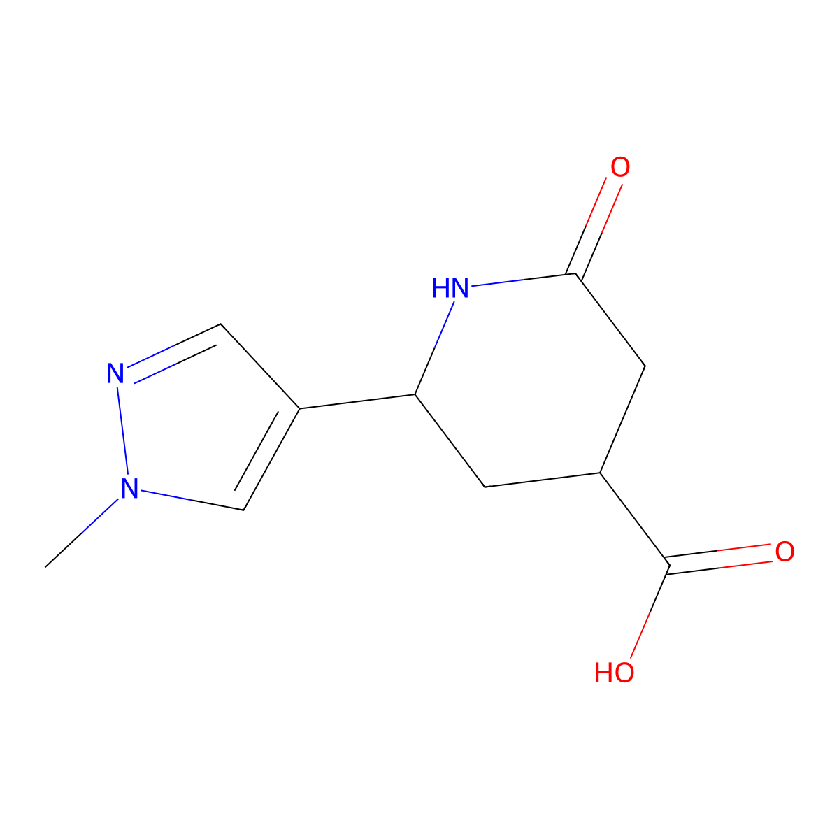 2-(1-methyl-1H-pyrazol-4-yl)-6-oxopiperidine-4-carboxylic acid molecular structure, CAS 2385177-62-6