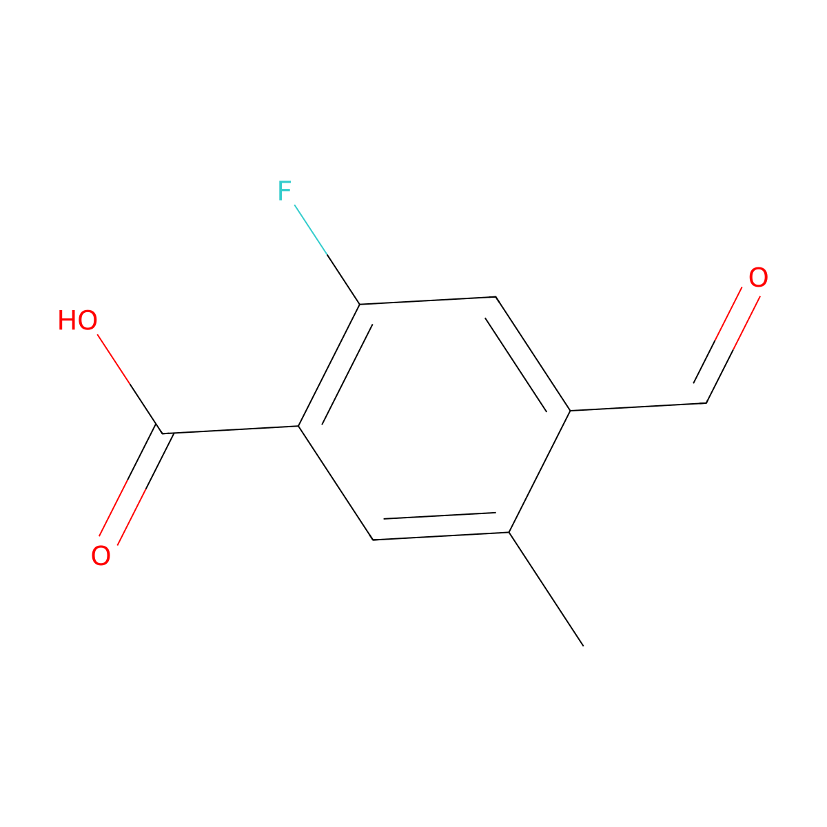 2-Fluoro-4-formyl-5-methylbenzoic acid molecular structure, CAS 2385179-43-9