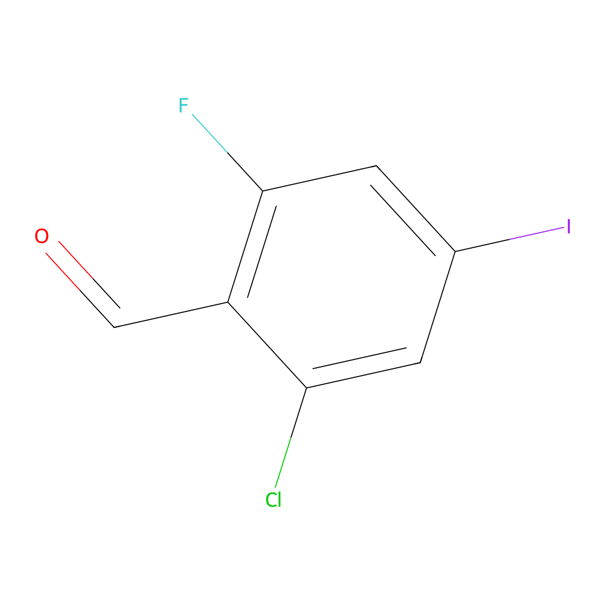 2-Chloro-6-fluoro-4-iodobenzaldehyde molecular structure, CAS 2385183-14-0