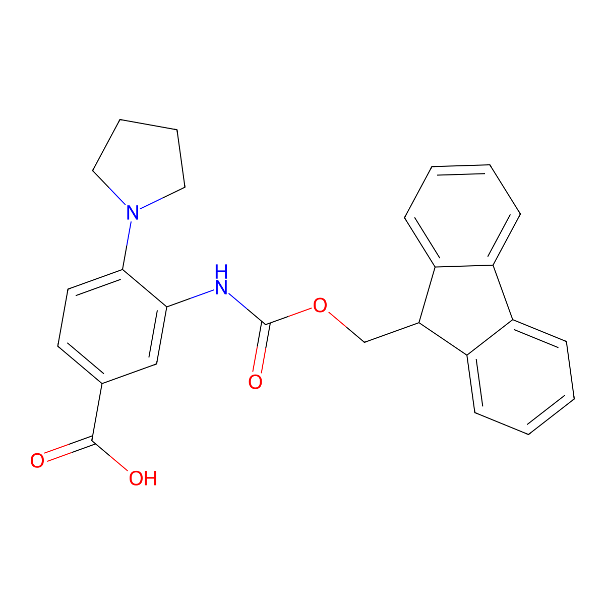 3-({[(9H-fluoren-9-yl)methoxy]carbonyl}amino)-4-(pyrrolidin-1-yl)benzoic acid molecular structure, CAS 2385185-47-5