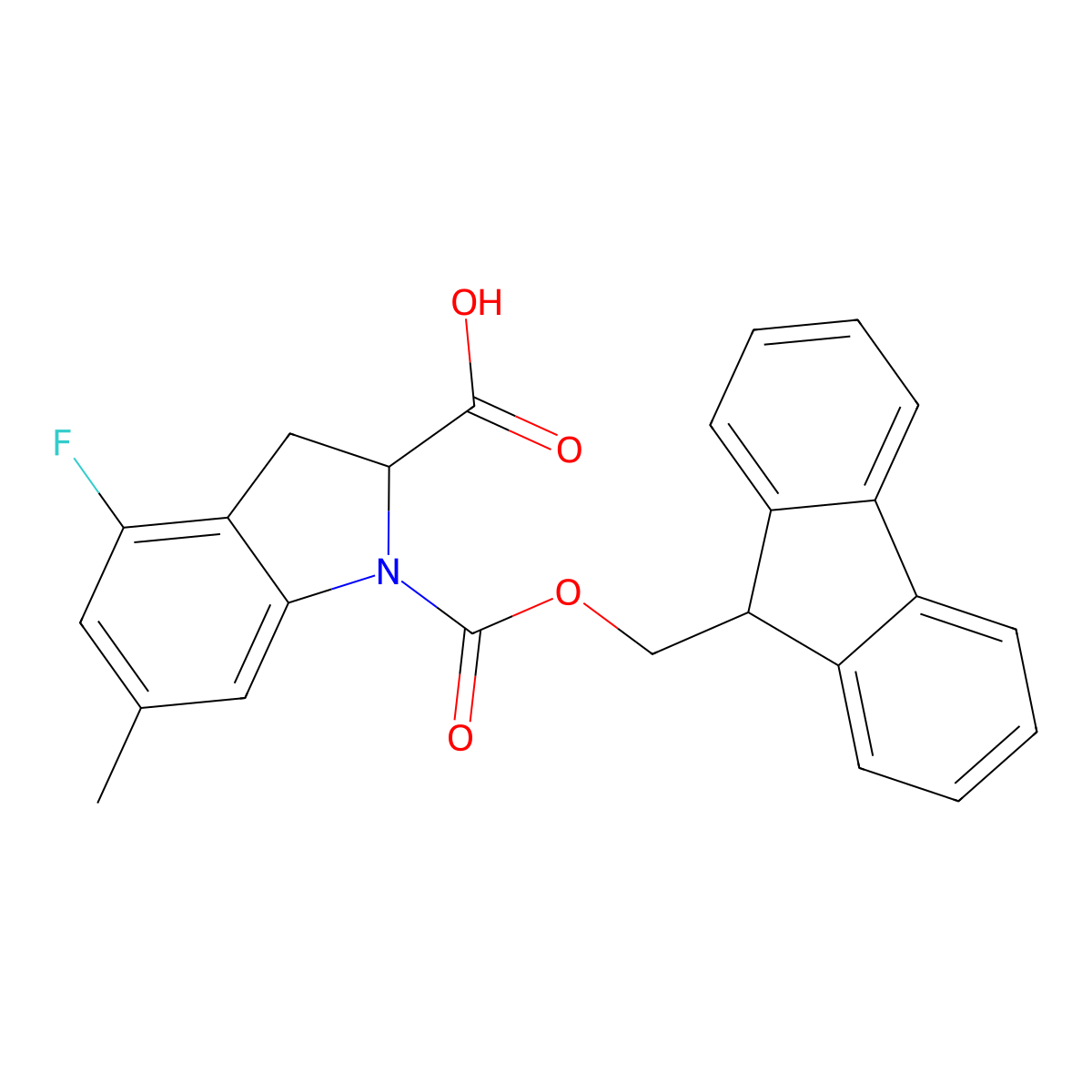 1-{[(9H-fluoren-9-yl)methoxy]carbonyl}-4-fluoro-6-methyl-2,3-dihydro-1H-indole-2-carboxylic acid molecular structure, CAS 2385195-91-3