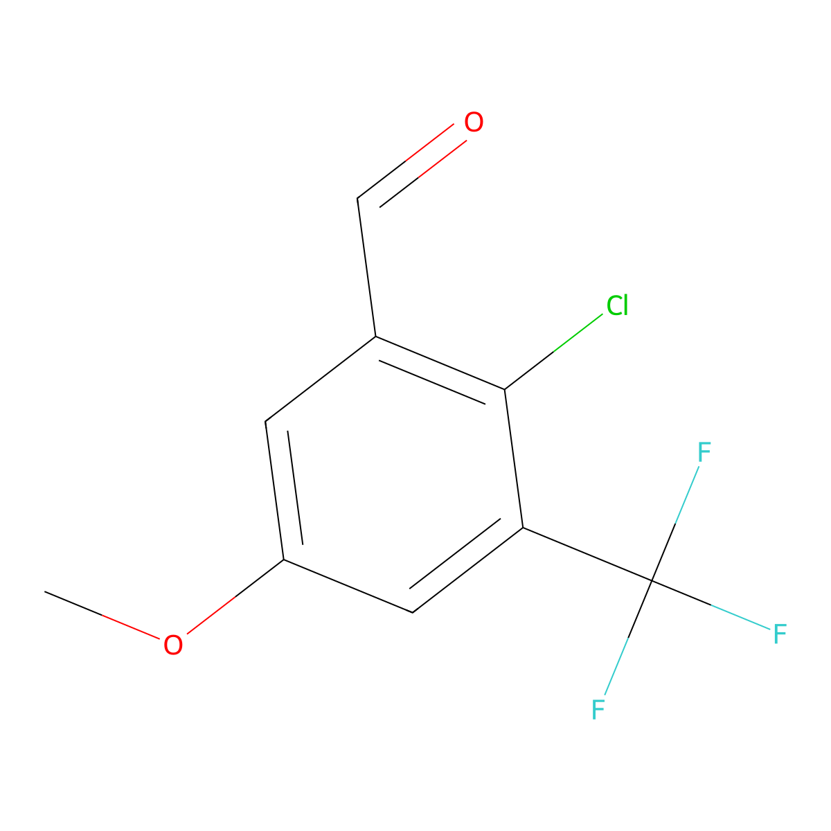 2-Chloro-5-methoxy-3-(trifluoromethyl)benzaldehyde molecular structure, CAS 2385213-98-7