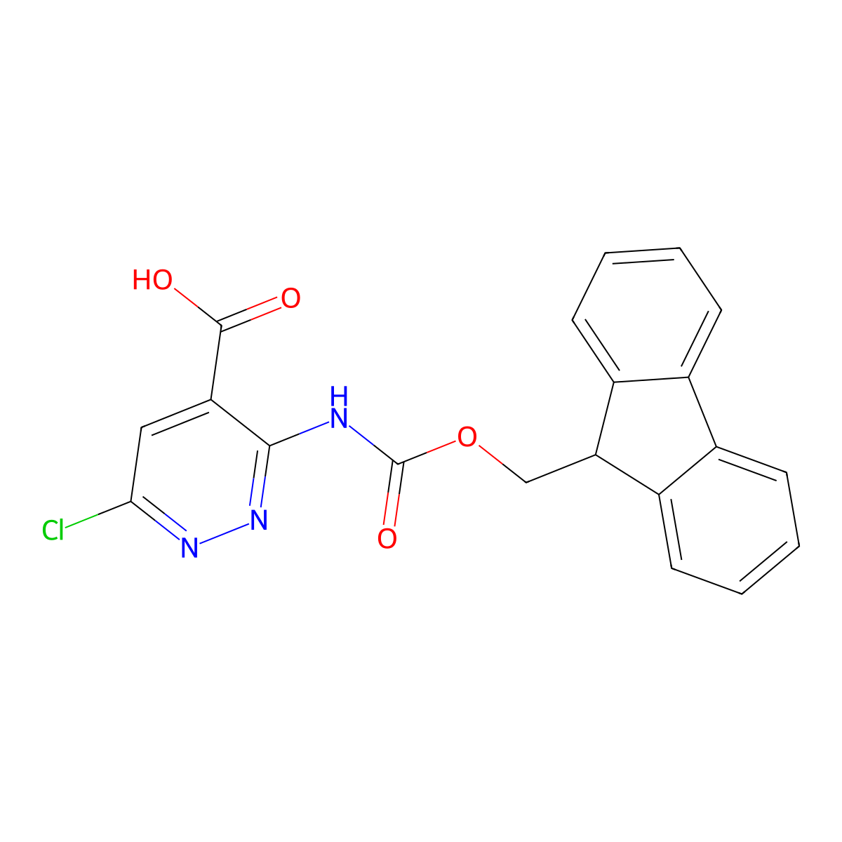 6-chloro-3-({[(9H-fluoren-9-yl)methoxy]carbonyl}amino)pyridazine-4-carboxylic acid molecular structure, CAS 2385215-72-3