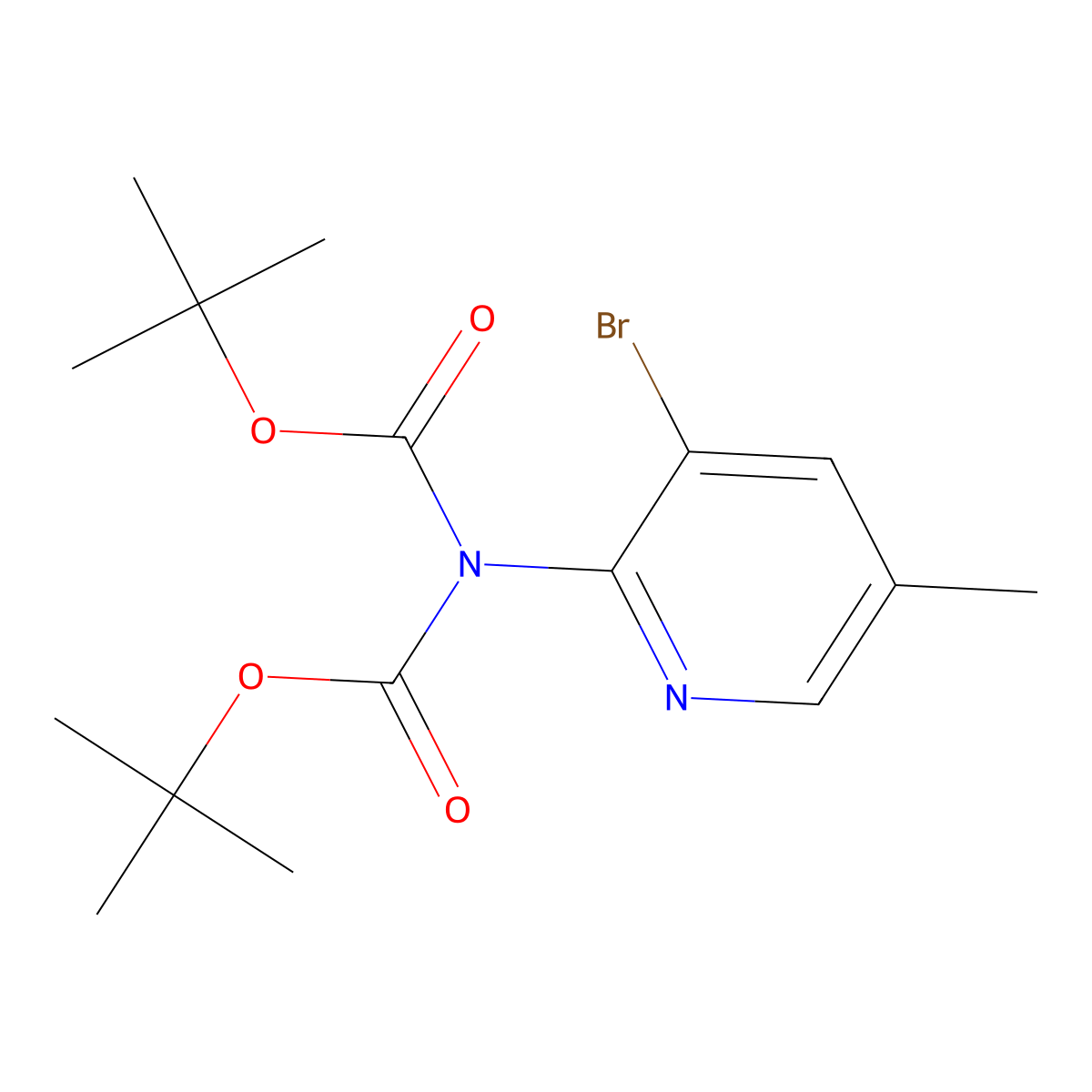 2-(N,N-di-tert-butoxycarbonylamino)-3-bromo-5-methylpyridine molecular structure, CAS 2385230-28-2