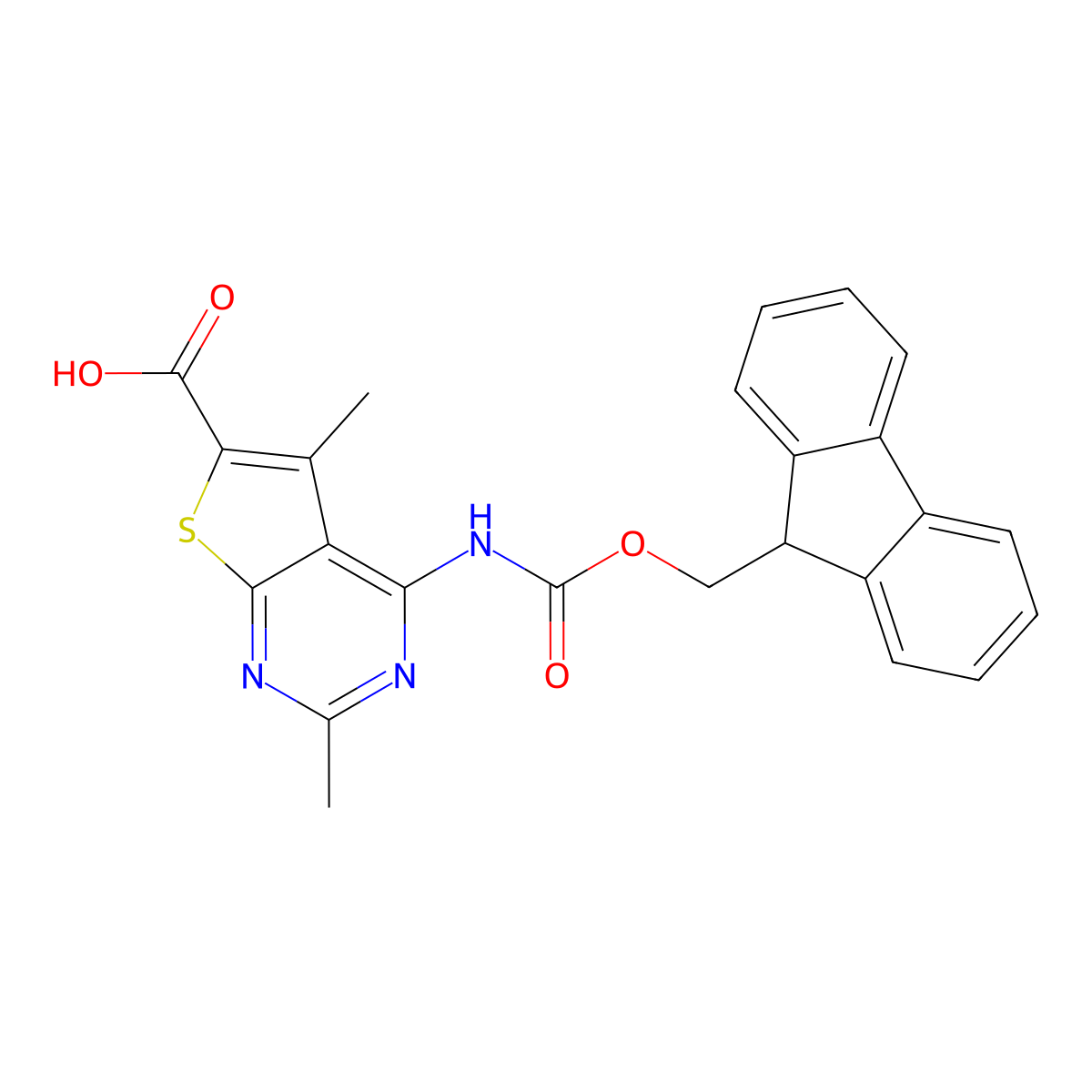 4-({[(9H-fluoren-9-yl)methoxy]carbonyl}amino)-2,5-dimethylthieno[2,3-d]pyrimidine-6-carboxylic acid molecular structure, CAS 2385233-58-7