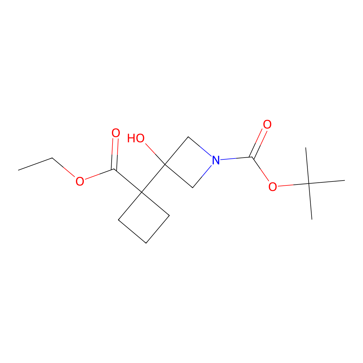 Tert-butyl 3-[1-(ethoxycarbonyl)cyclobutyl]-3-hydroxyazetidine-1-carboxylate molecular structure, CAS 2385237-54-5