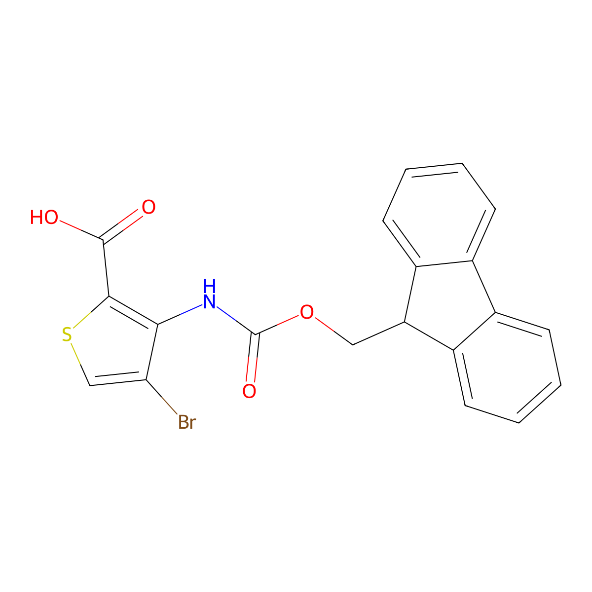 4-bromo-3-({[(9H-fluoren-9-yl)methoxy]carbonyl}amino)thiophene-2-carboxylic acid molecular structure, CAS 2385238-87-7