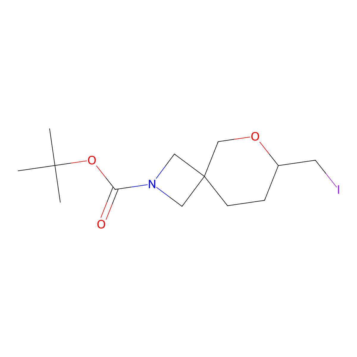 Tert-butyl 7-(iodomethyl)-6-oxa-2-azaspiro[3.5]nonane-2-carboxylate molecular structure, CAS 2385239-07-4