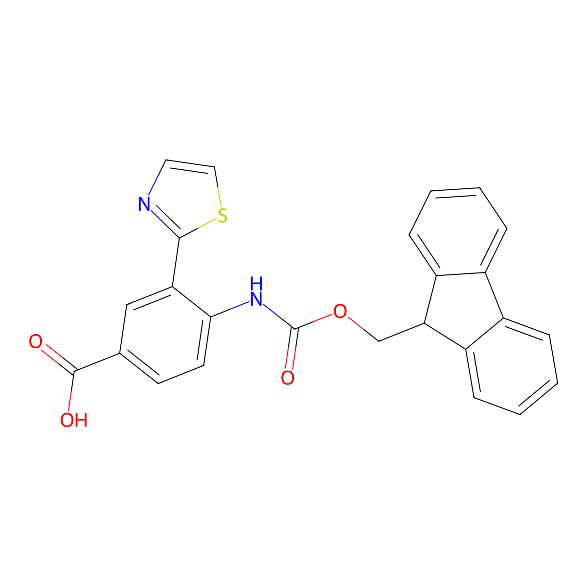 4-({[(9H-fluoren-9-yl)methoxy]carbonyl}amino)-3-(1,3-thiazol-2-yl)benzoic acid molecular structure, CAS 2385250-85-9