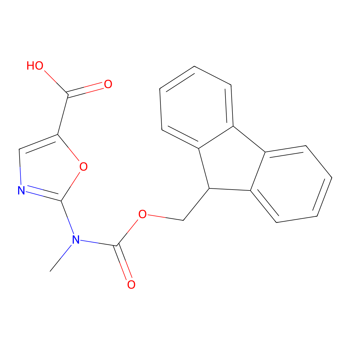 2-({[(9H-fluoren-9-yl)methoxy]carbonyl}(methyl)amino)-1,3-oxazole-5-carboxylic acid molecular structure, CAS 2385254-18-0