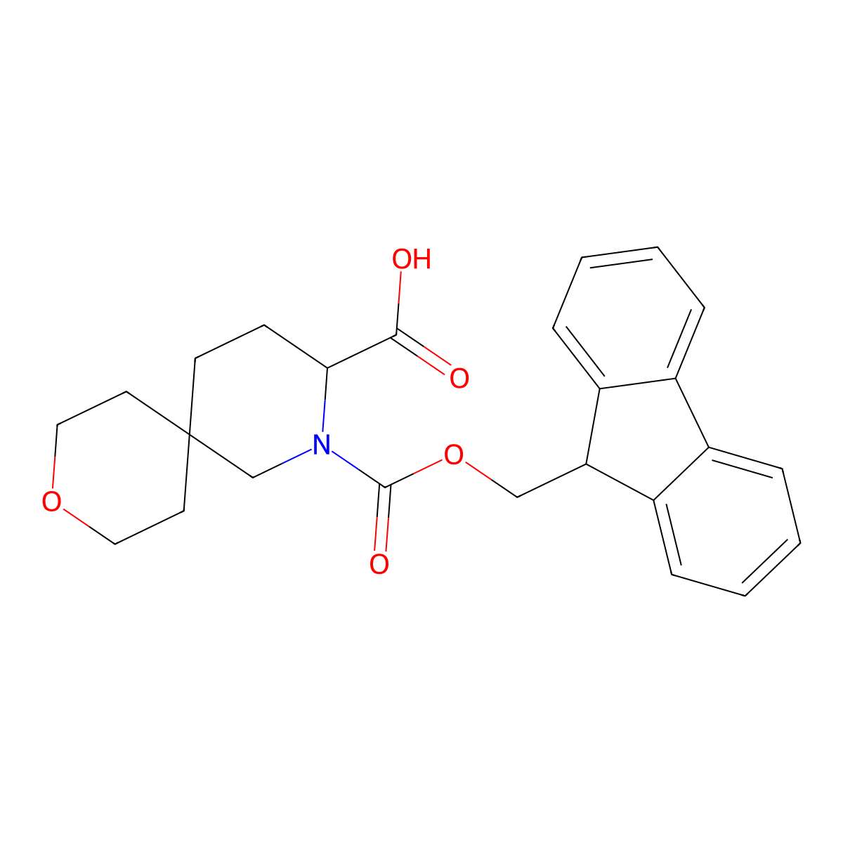 2-{[(9H-fluoren-9-yl)methoxy]carbonyl}-9-oxa-2-azaspiro[5.5]undecane-3-carboxylic acid molecular structure, CAS 2385290-17-3