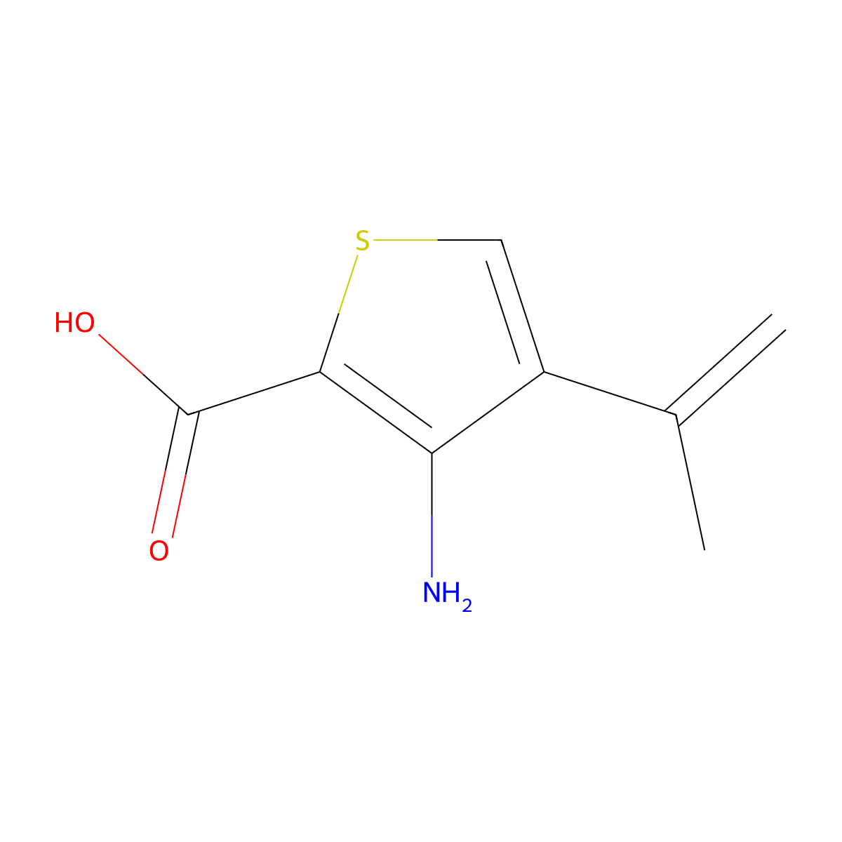 3-Amino-4-(prop-1-en-2-yl)thiophene-2-carboxylic acid molecular structure, CAS 2385291-52-9