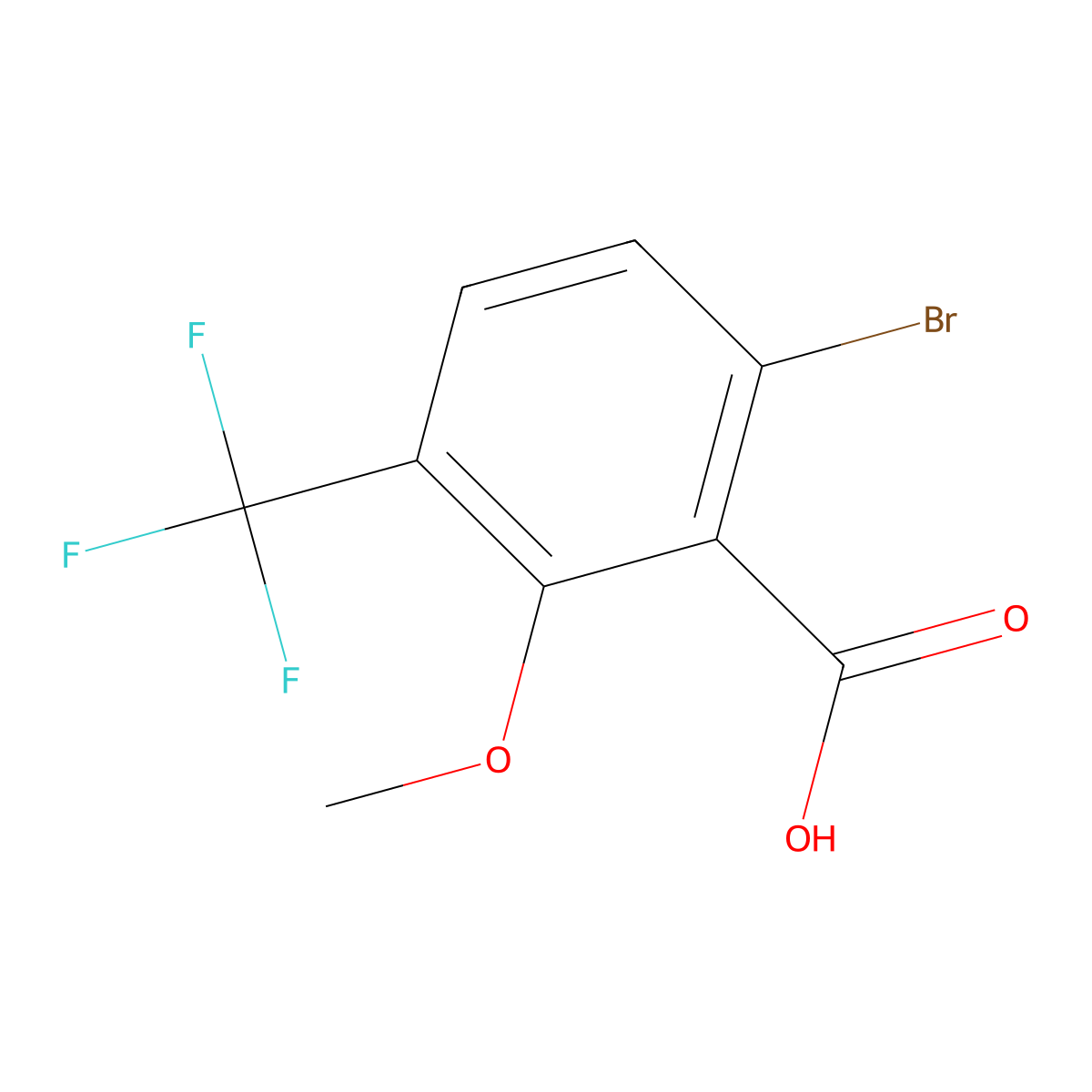 6-Bromo-2-methoxy-3-(trifluoromethyl)benzoic acid molecular structure, CAS 2385294-44-8