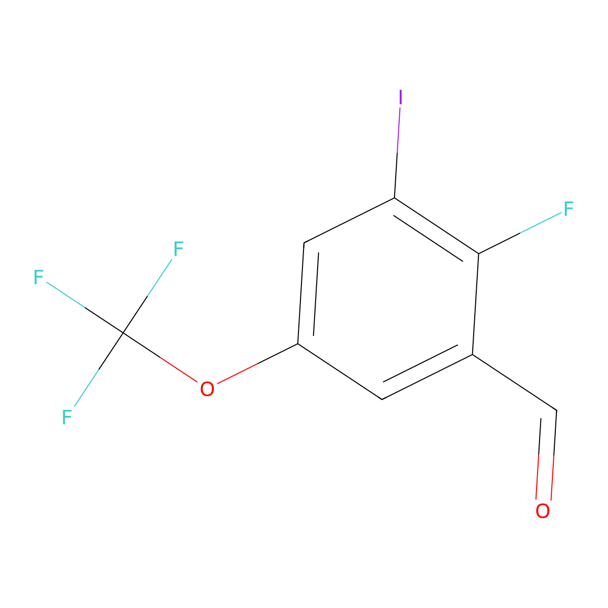 2-Fluoro-3-iodo-5-(trifluoromethoxy)benzaldehyde molecular structure, CAS 2385296-48-8