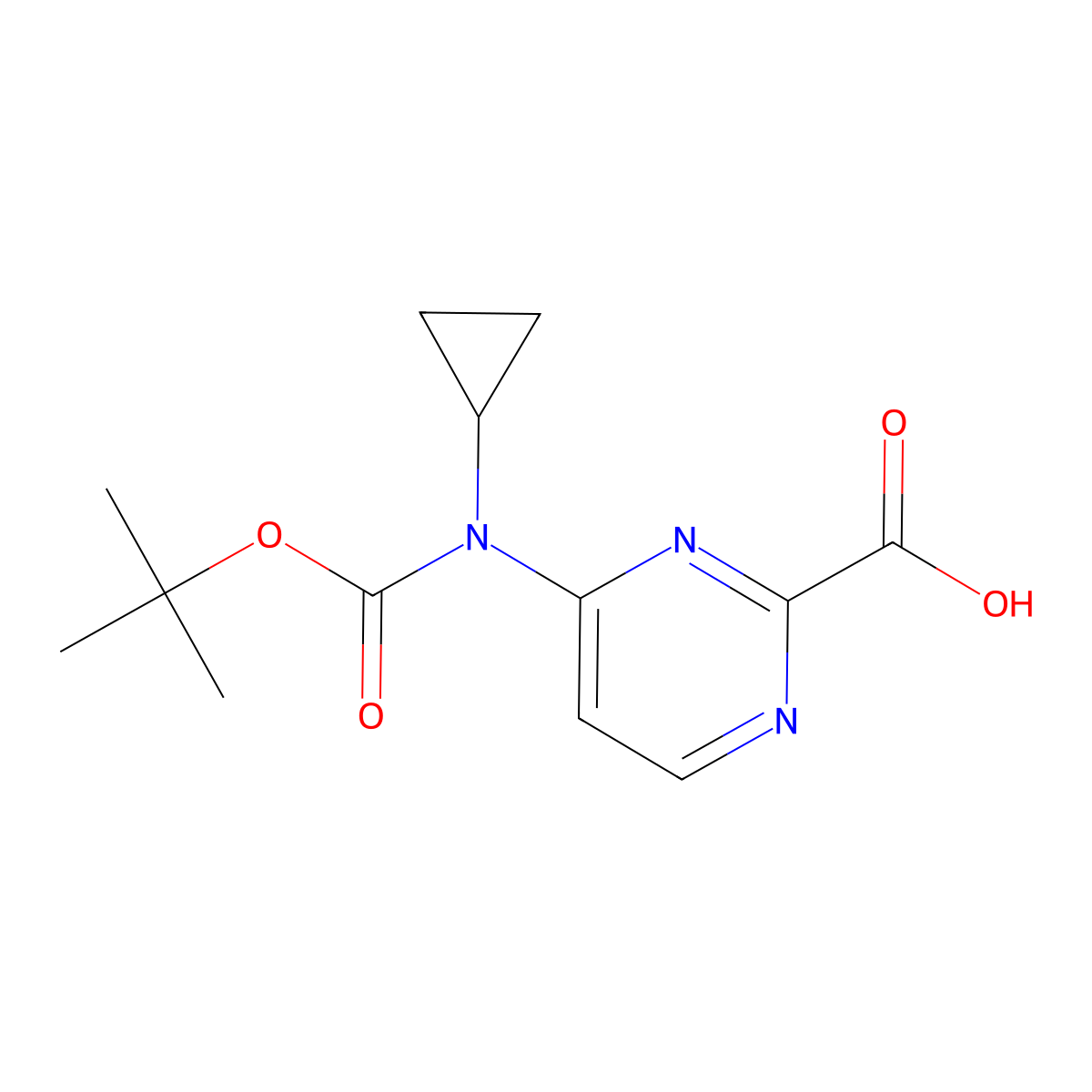4-{[(Tert-butoxy)carbonyl](cyclopropyl)amino}pyrimidine-2-carboxylic acid molecular structure, CAS 2385303-03-5