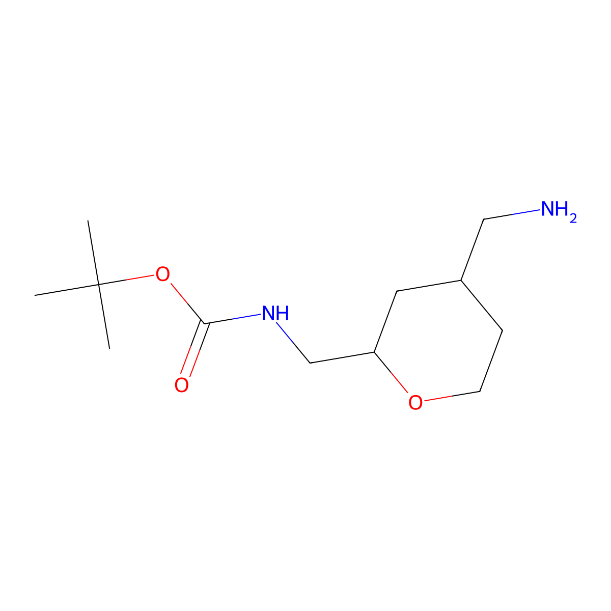 tert-butyl N-((4-(aminomethyl)oxan-2-yl)methyl)carbamate molecular structure, CAS 2385320-12-5
