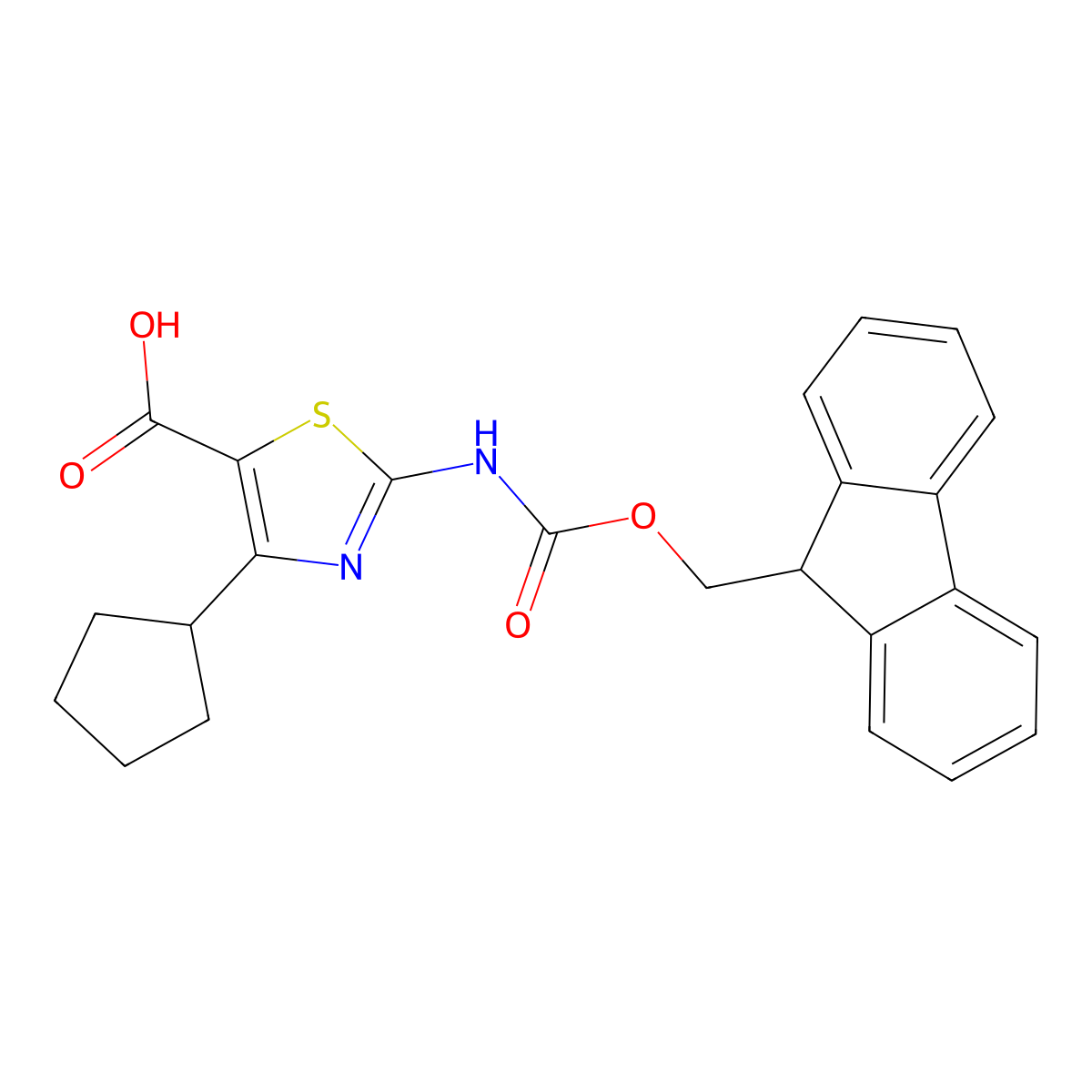 4-cyclopentyl-2-({[(9H-fluoren-9-yl)methoxy]carbonyl}amino)-1,3-thiazole-5-carboxylic acid molecular structure, CAS 2385325-10-8
