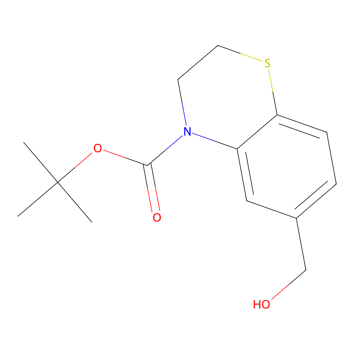 tert-butyl 6-(hydroxymethyl)-3,4-dihydro-2H-1,4-benzothiazine-4-carboxylate molecular structure, CAS 2385337-17-5