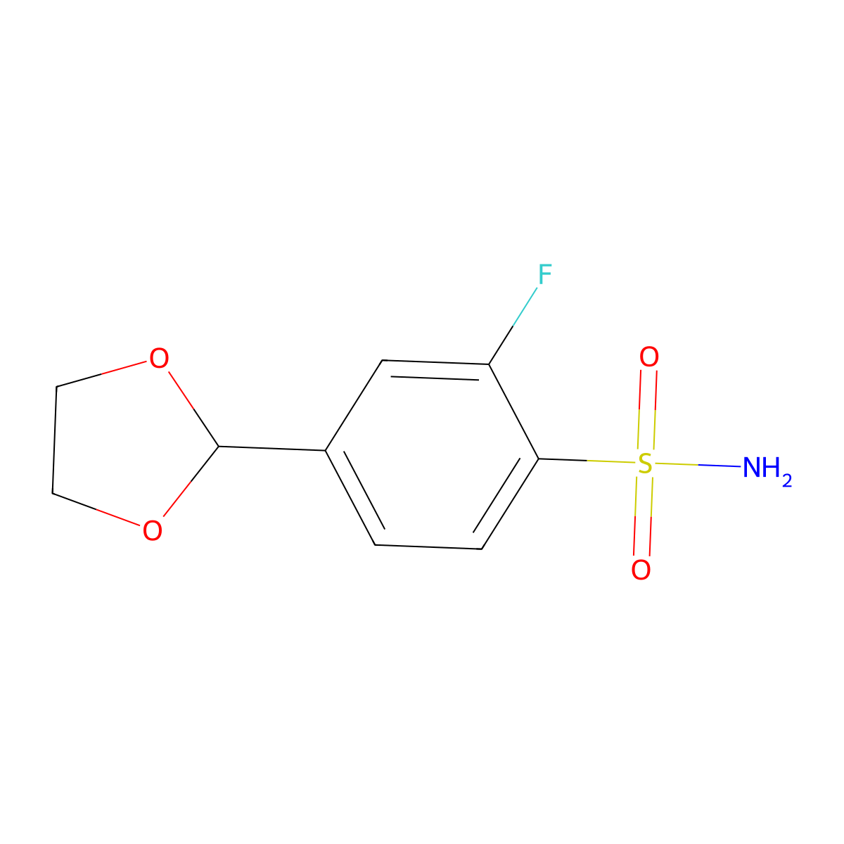 4-(1,3-Dioxolan-2-yl)-2-fluorobenzene-1-sulfonamide molecular structure, CAS 2385337-66-4