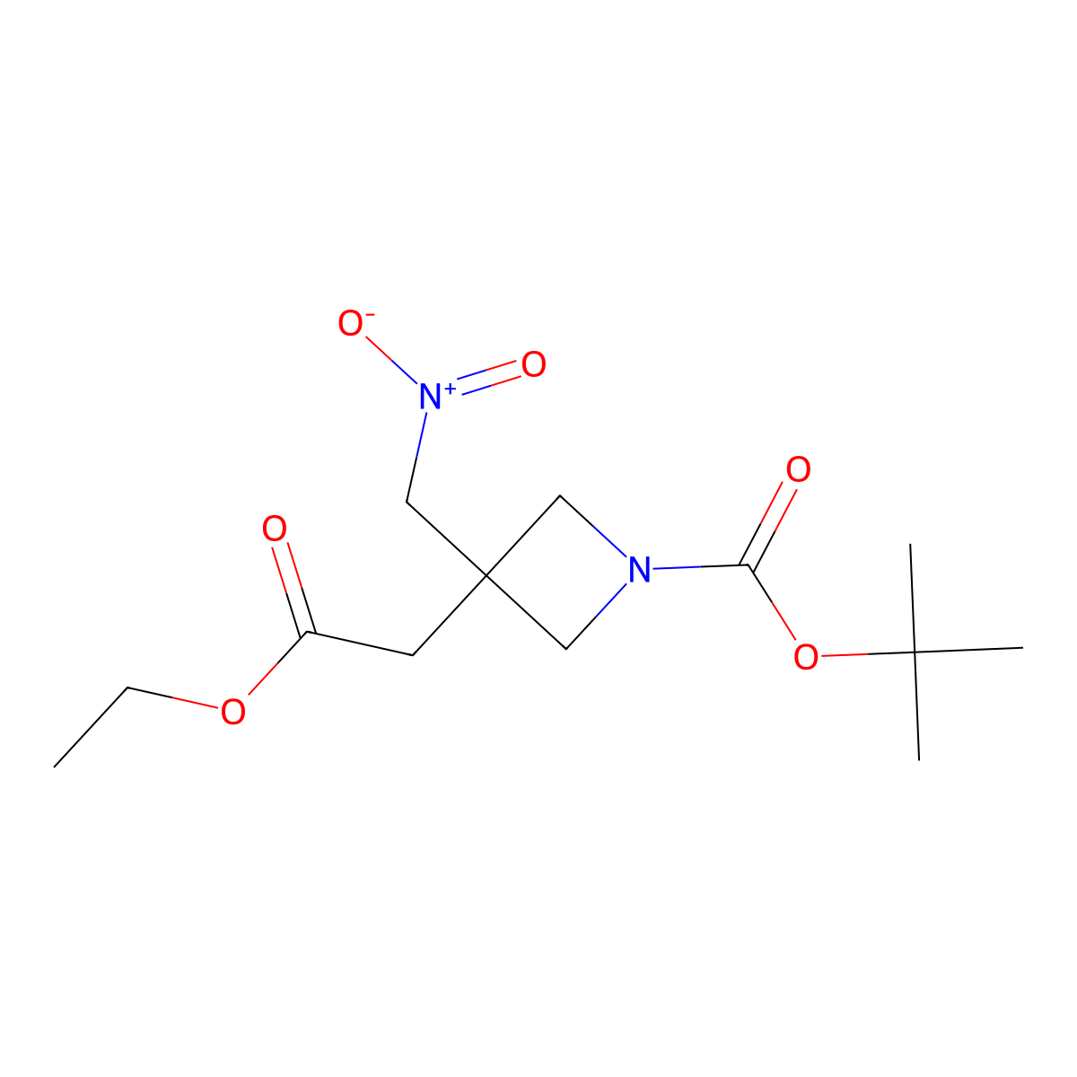 tert-Butyl 3-(2-ethoxy-2-oxoethyl)-3-(nitromethyl)azetidine-1-carboxylate molecular structure, CAS 2385376-43-0