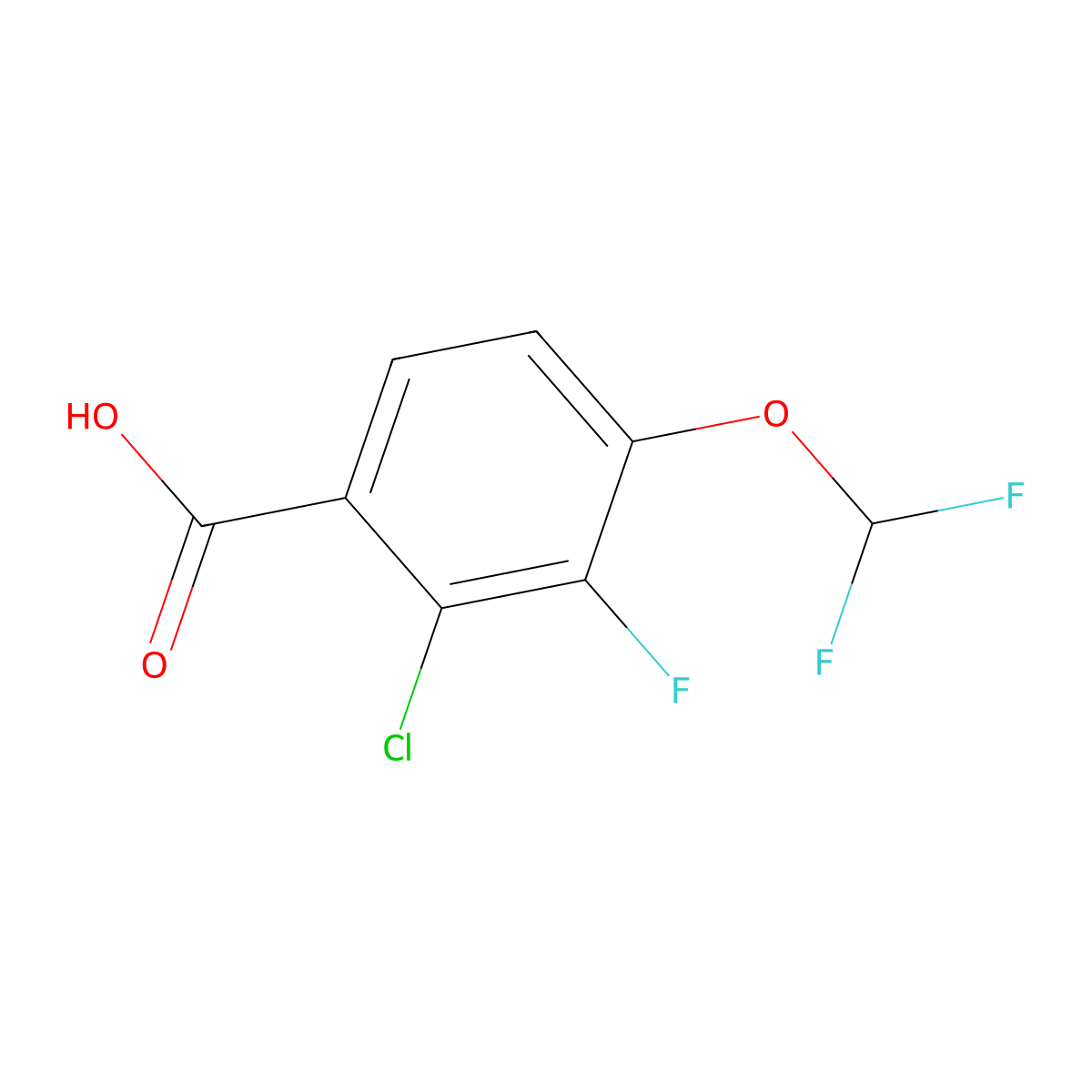 2-Chloro-4-(difluoromethoxy)-3-fluorobenzoic acid molecular structure, CAS 2385381-94-0