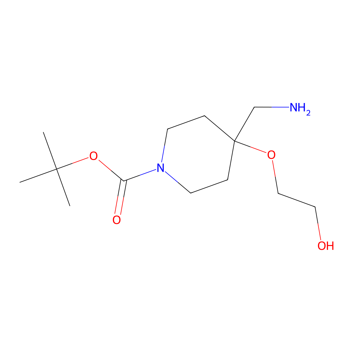 Tert-butyl 4-(aminomethyl)-4-(2-hydroxyethoxy)piperidine-1-carboxylate molecular structure, CAS 2385383-91-3