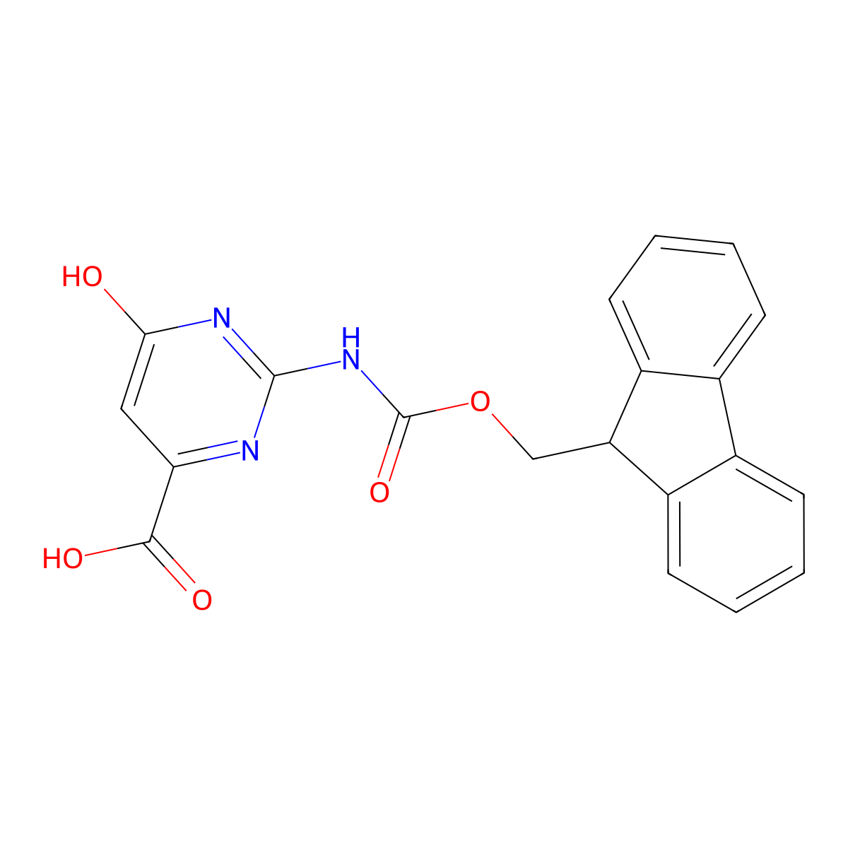 2-({[(9H-fluoren-9-yl)methoxy]carbonyl}amino)-6-hydroxypyrimidine-4-carboxylic acid molecular structure, CAS 2385408-14-8