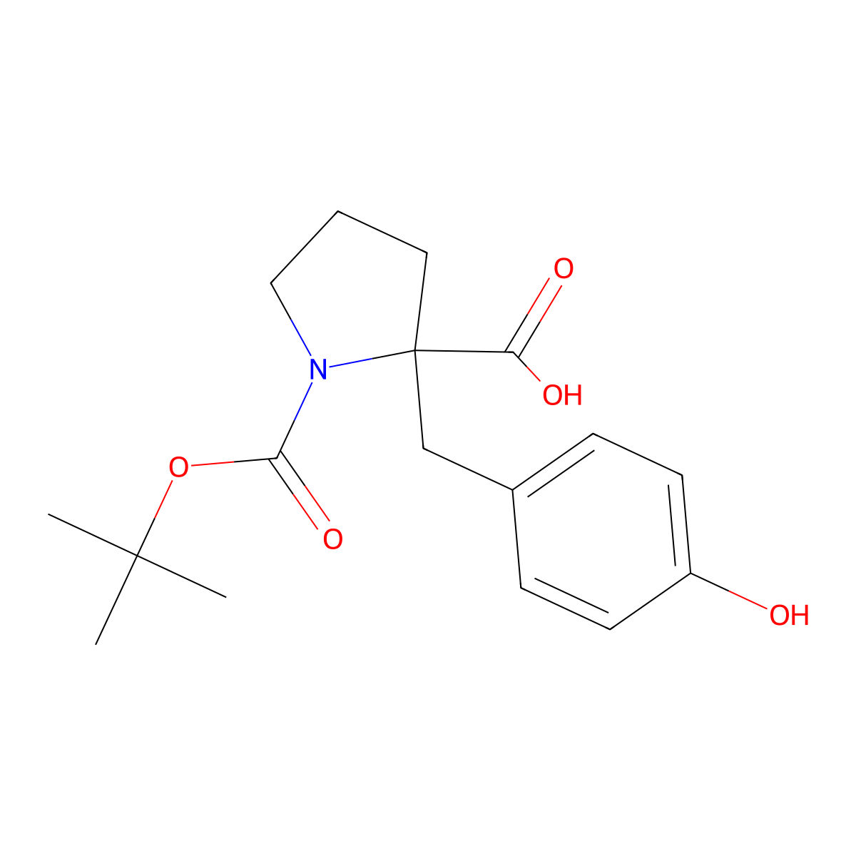 1-[(Tert-butoxy)carbonyl]-2-[(4-hydroxyphenyl)methyl]pyrrolidine-2-carboxylic acid molecular structure, CAS 2385428-47-5