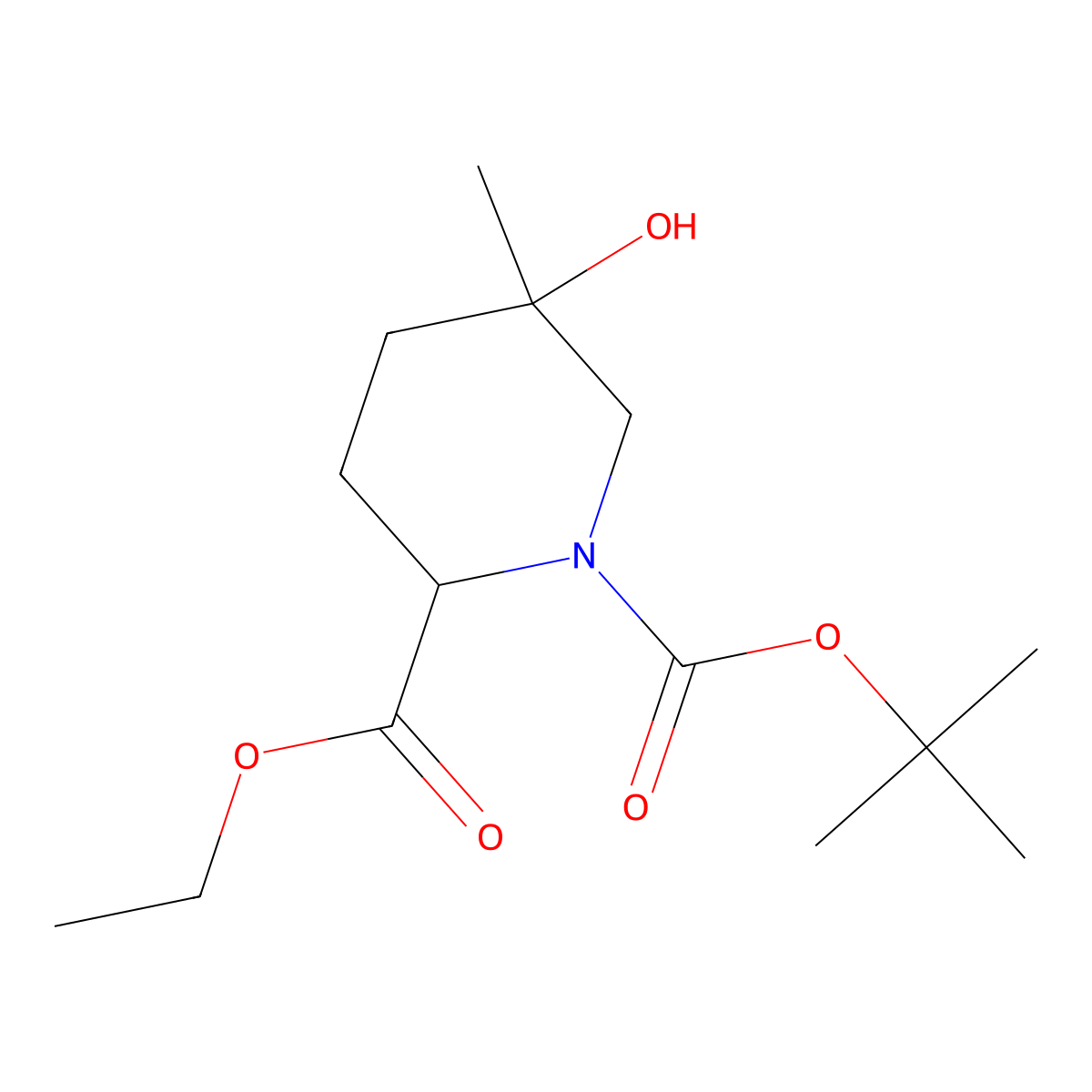 O1-tert-butyl O2-ethyl 5-hydroxy-5-methyl-piperidine-1,2-dicarboxylate molecular structure, CAS 2385446-45-5