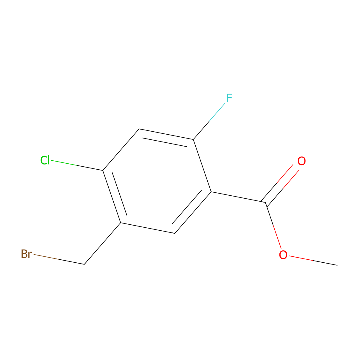 Methyl 5-(bromomethyl)-4-chloro-2-fluorobenzoate molecular structure, CAS 2385452-25-3