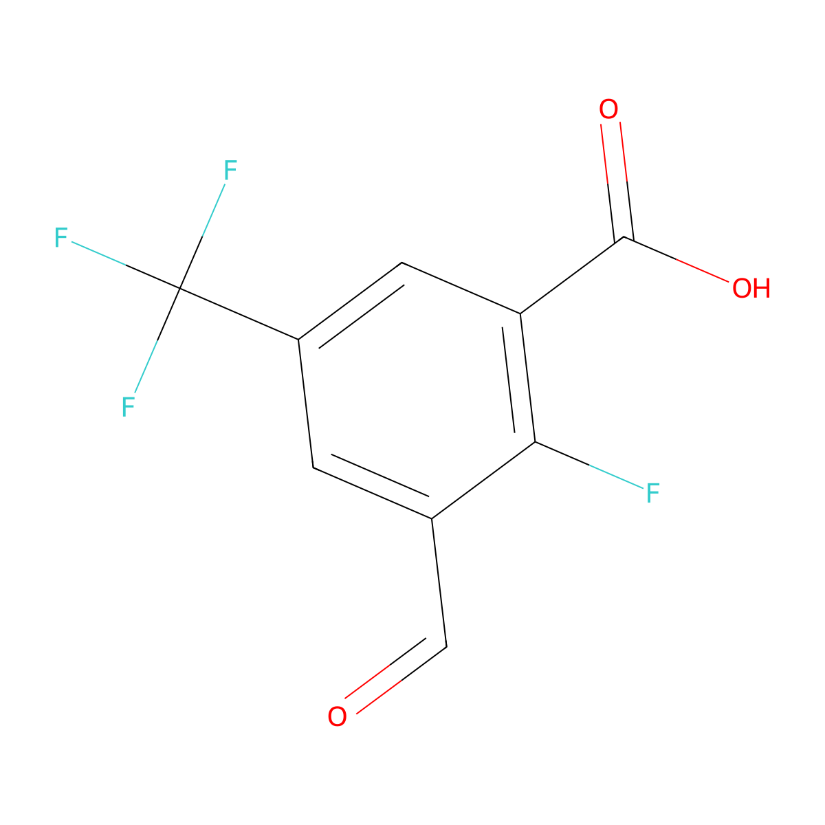 2-Fluoro-3-formyl-5-(trifluoromethyl)benZoic acid molecular structure, CAS 2385457-49-6